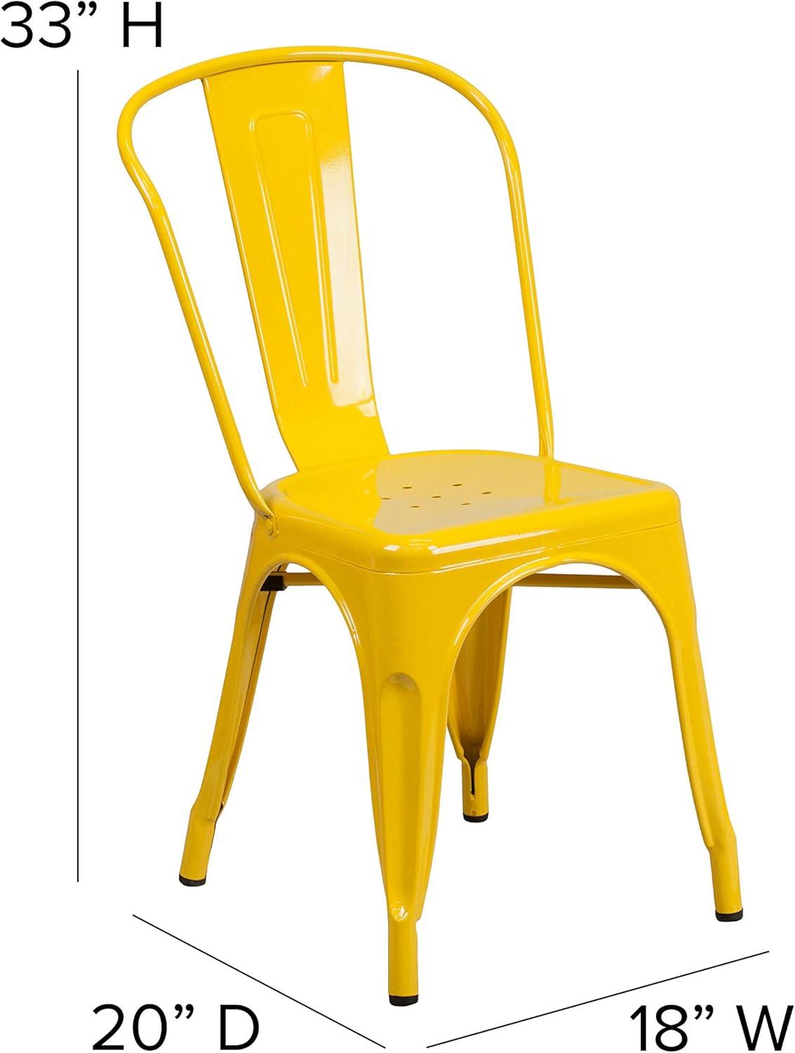 Vintage Bistro-Style Yellow Steel Stackable Side Chair