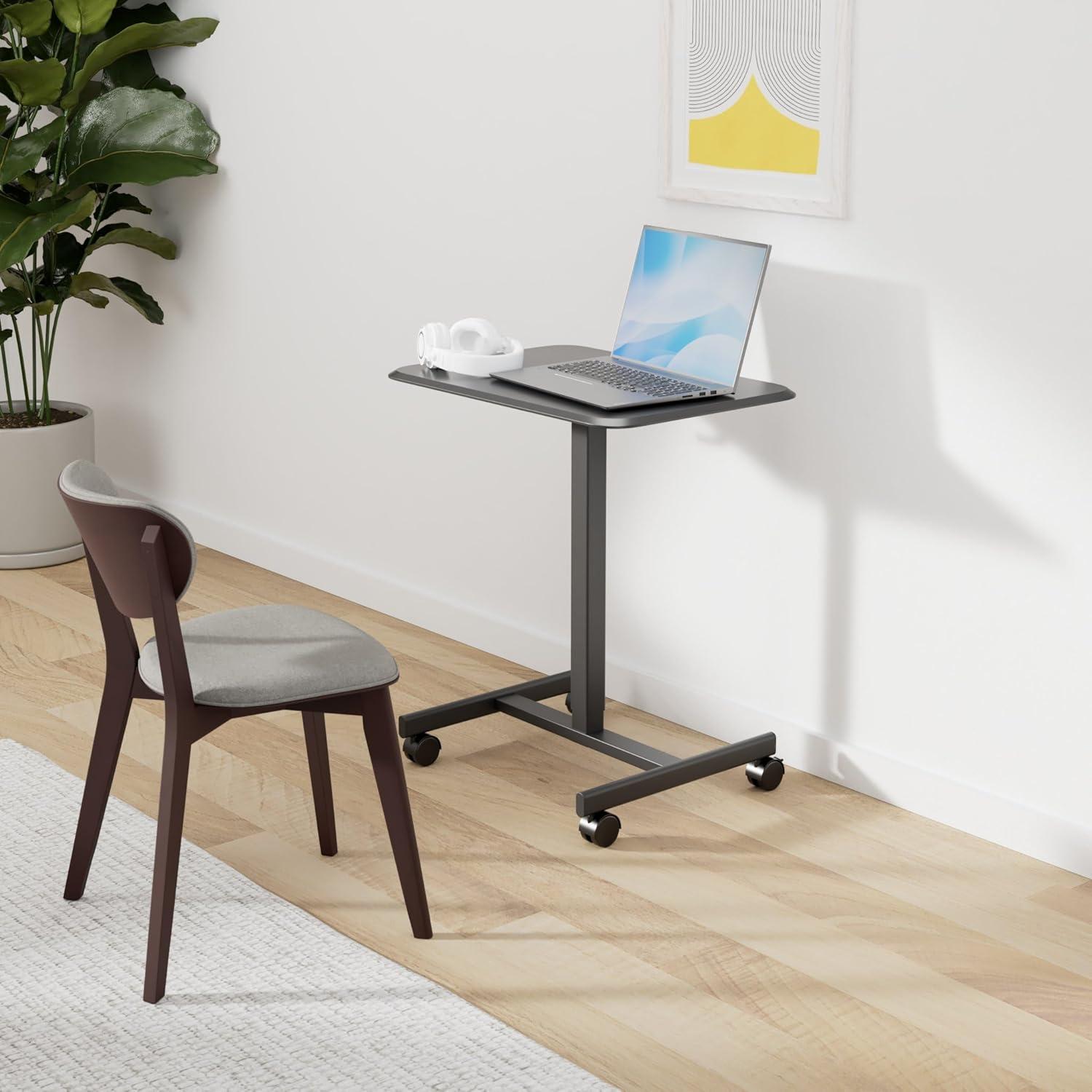 Sweetcrispy Small Mobile Rolling Standing Desk - Overbed Table, Teacher Podium with Wheels, Adjustable Work Table, Rolling Desk Laptop Computer Cart for Home, Office, Classroom, Black