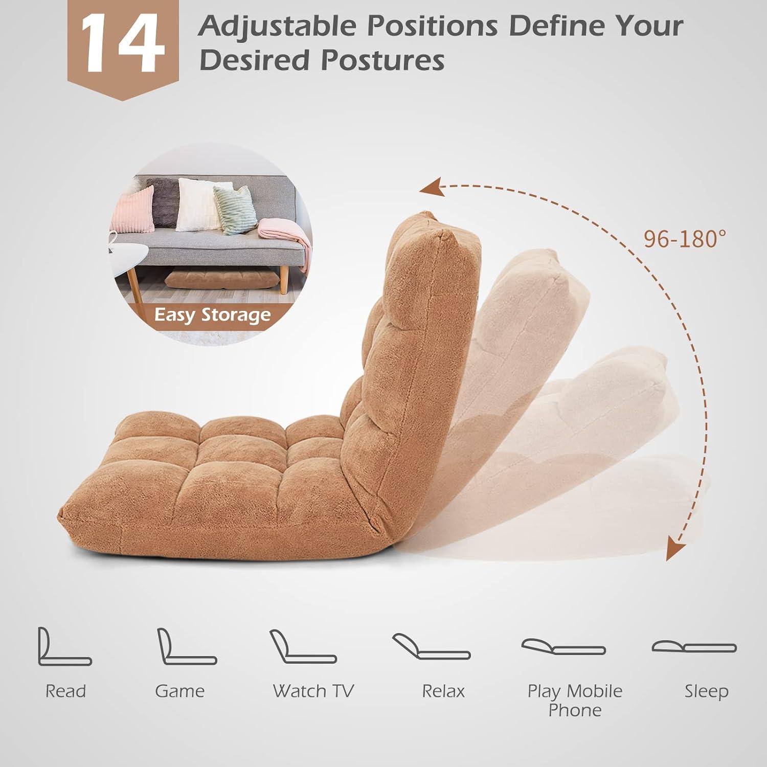 JYHOME Floor Chair  14-Position Adjustable Floor Chair with Back Support  Folding Padded Gaming Sofa Chair for Reading  Gaming  Meditation  Living Room Lazy Lounge Chair  Floor Video Gami