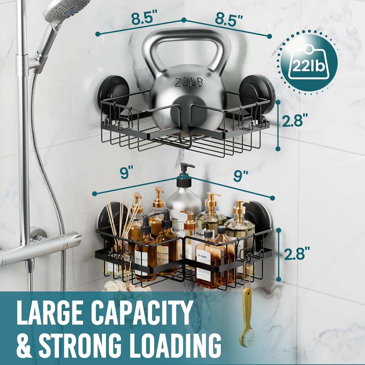 Matte Black Stainless Steel Suction Corner Shower Shelf Set