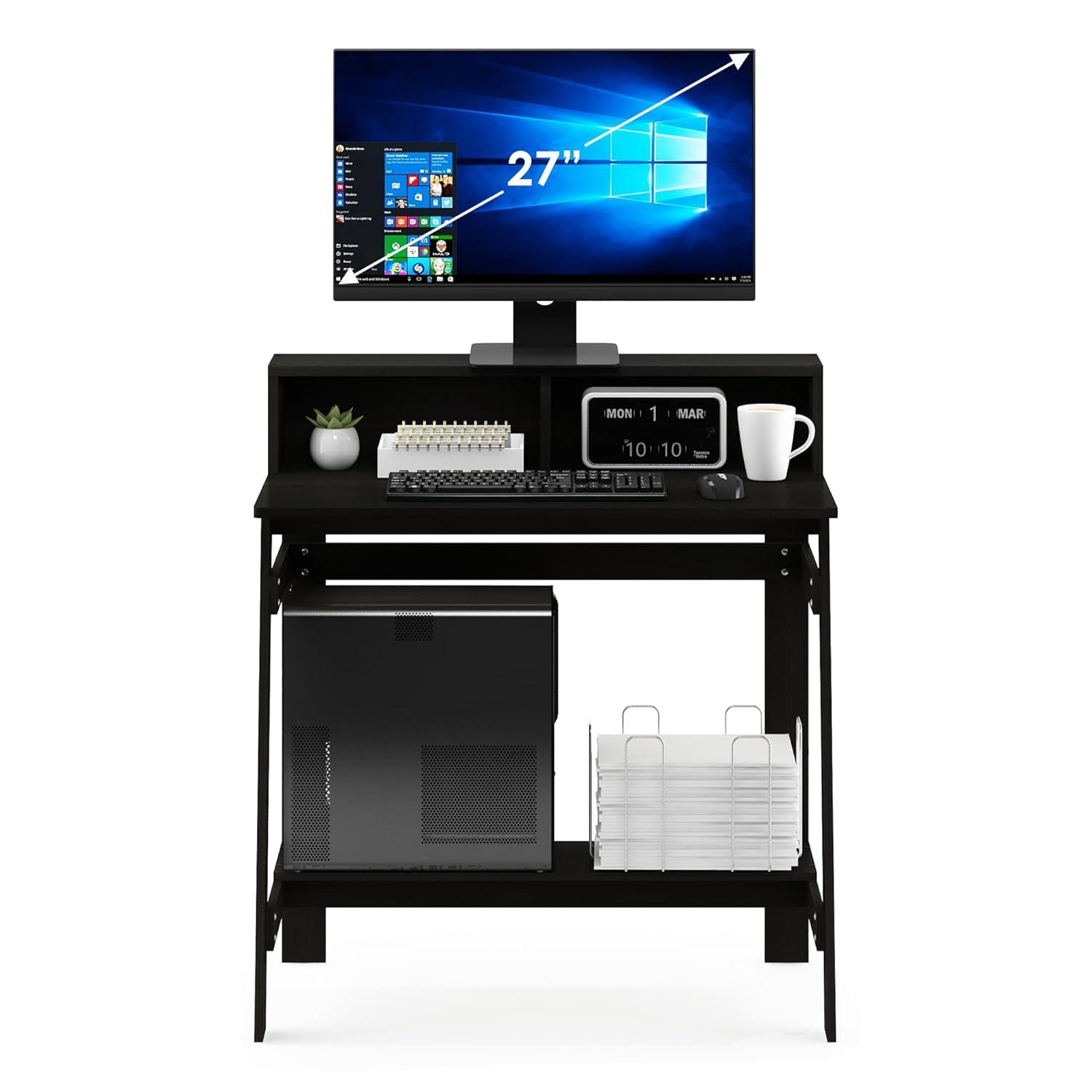 Espresso A-Frame Computer Desk with Hutch and Drawer