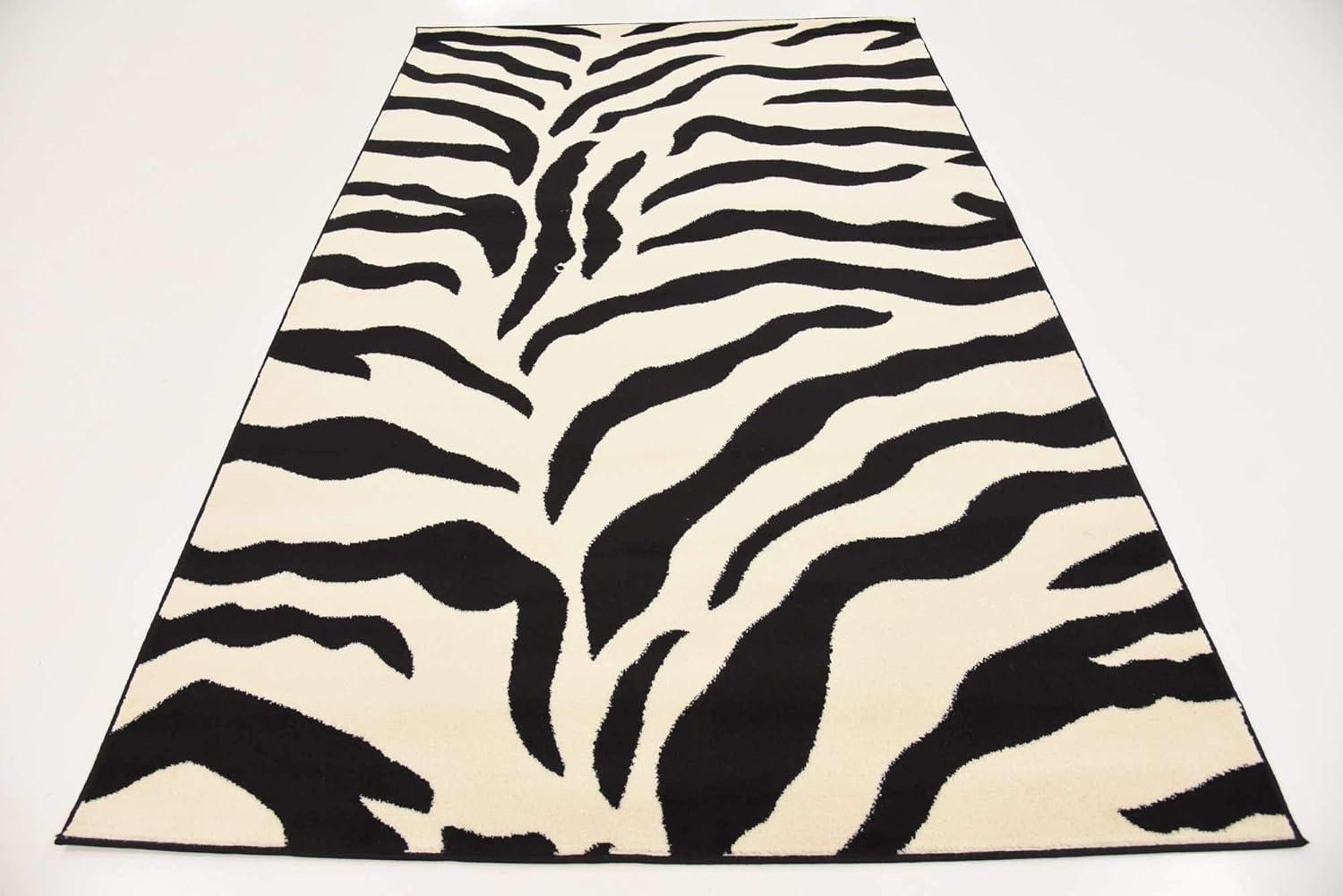 Unique Loom Wildlife Collection Area Rug - Zebra (5' 3" x 8' Rectangle Ivory/Black)