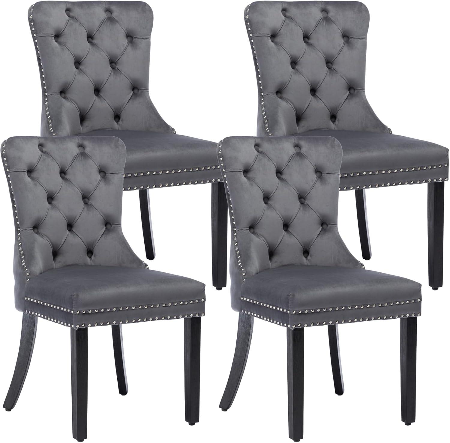 ODUSE-DAILY Grey Velvet Dining Chairs Set of 4, Kitchen & Dining Room Chairs, Tufted Dining Chairs, Fabric Upholstered, Solid Wood, Sillas De Comedor (Gray, 4 Pcs)