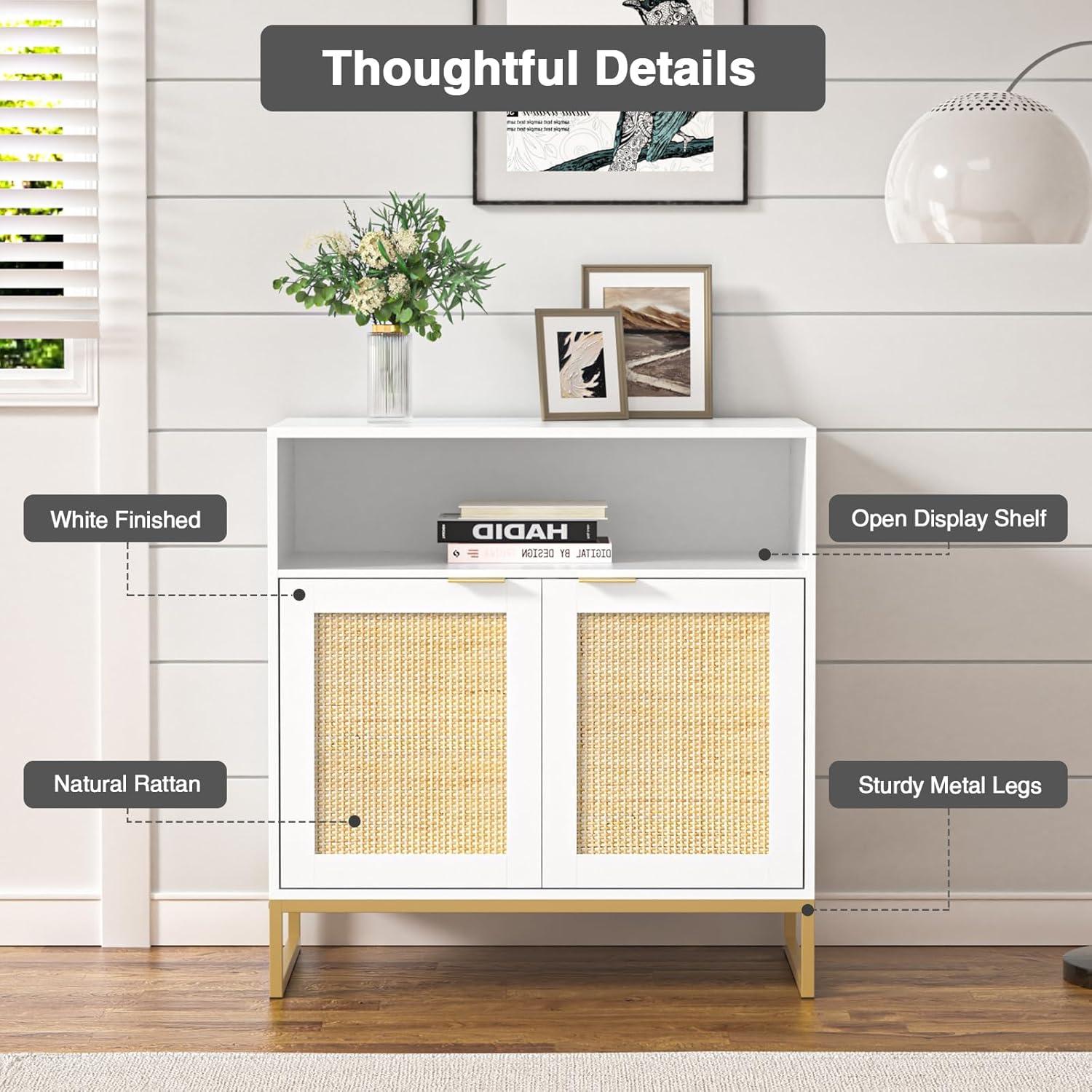 Anmytek  Mid-Century Modern 2-Door Black Buffet Sideboard Accent Storage Cabinet with Adjustable Shelves