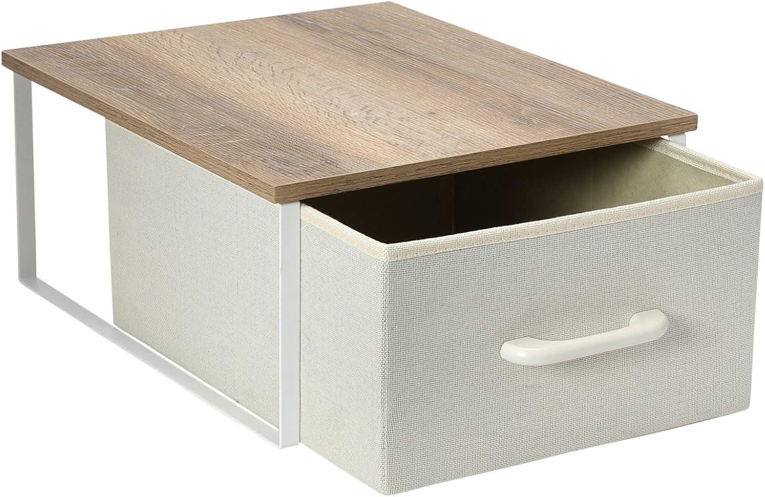 Household Essentials Stacking Storage Boxes with Laminate Top Coastal Oak: MDF Decorative Storage with Lids, Off-White