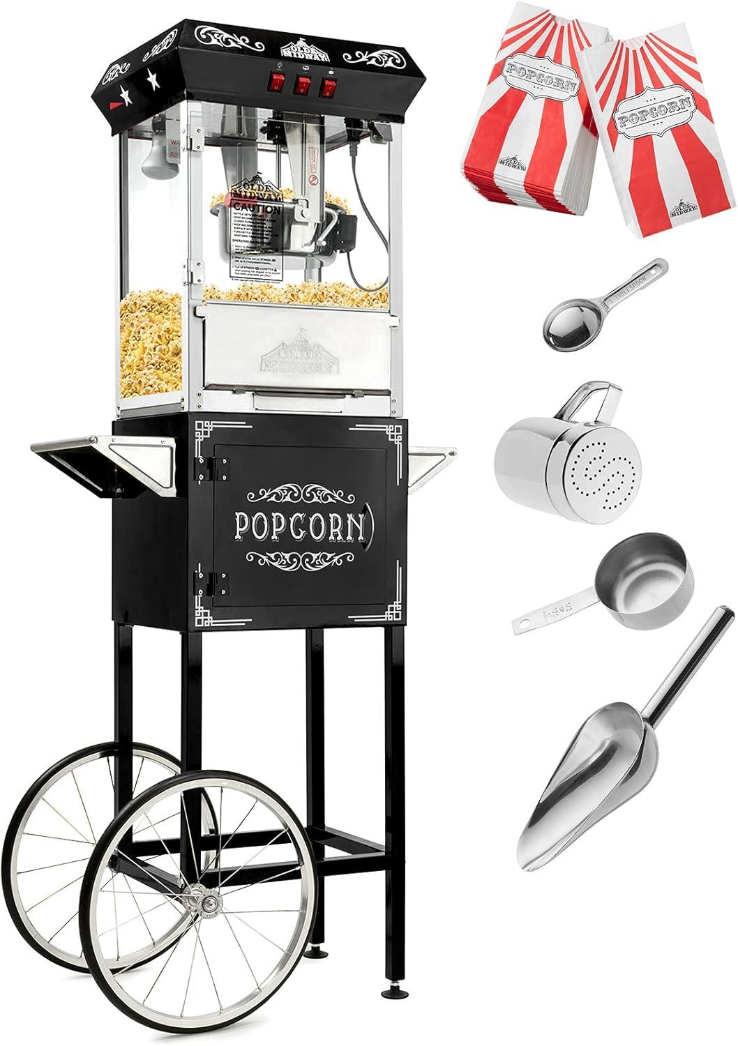 Olde Midway Vintage Black Electric Popcorn Popper Cart