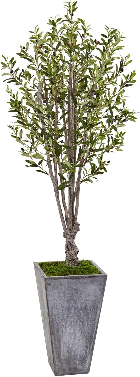 72" Artificial Olive Tree in Stone Planter - Nearly Natural: Indoor Faux Plant, No Maintenance Required