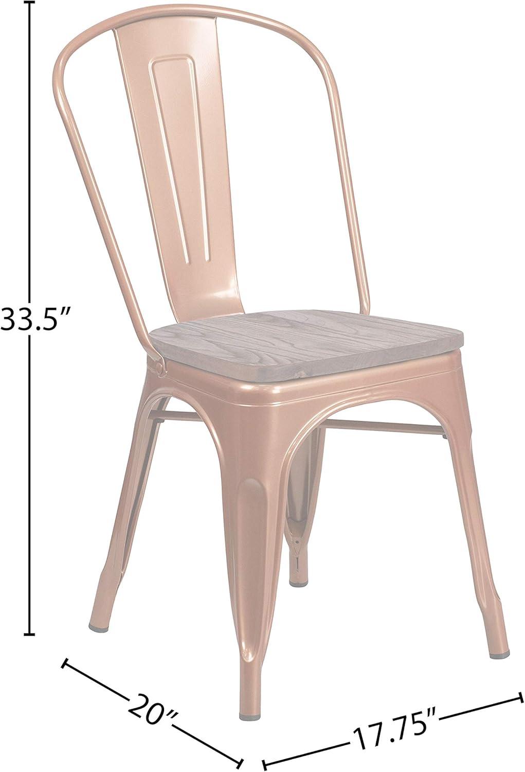 Copper Metal Stackable Dining Chair with Wood Seat