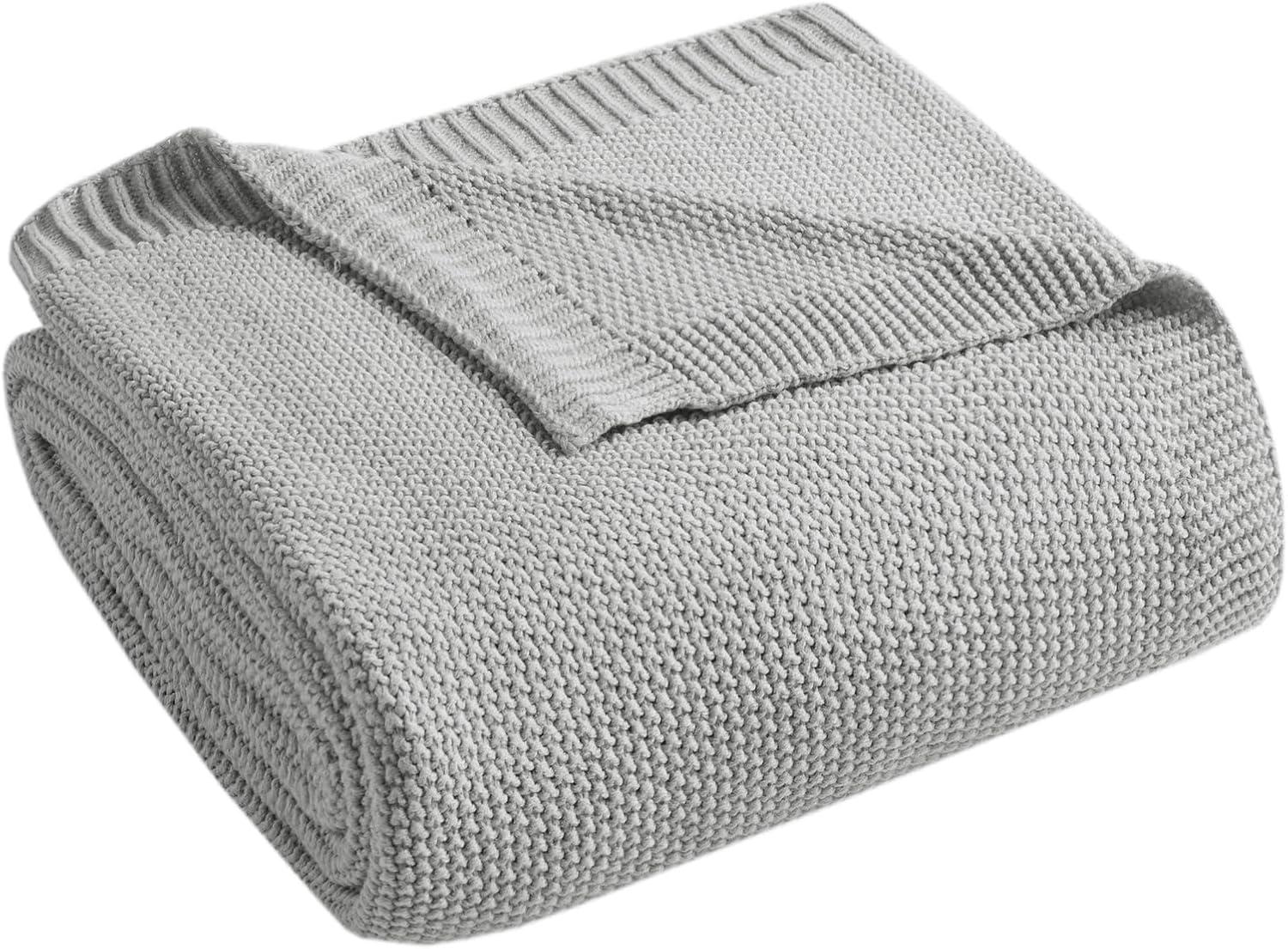 Grey Twin Knitted Acrylic Machine Washable Blanket