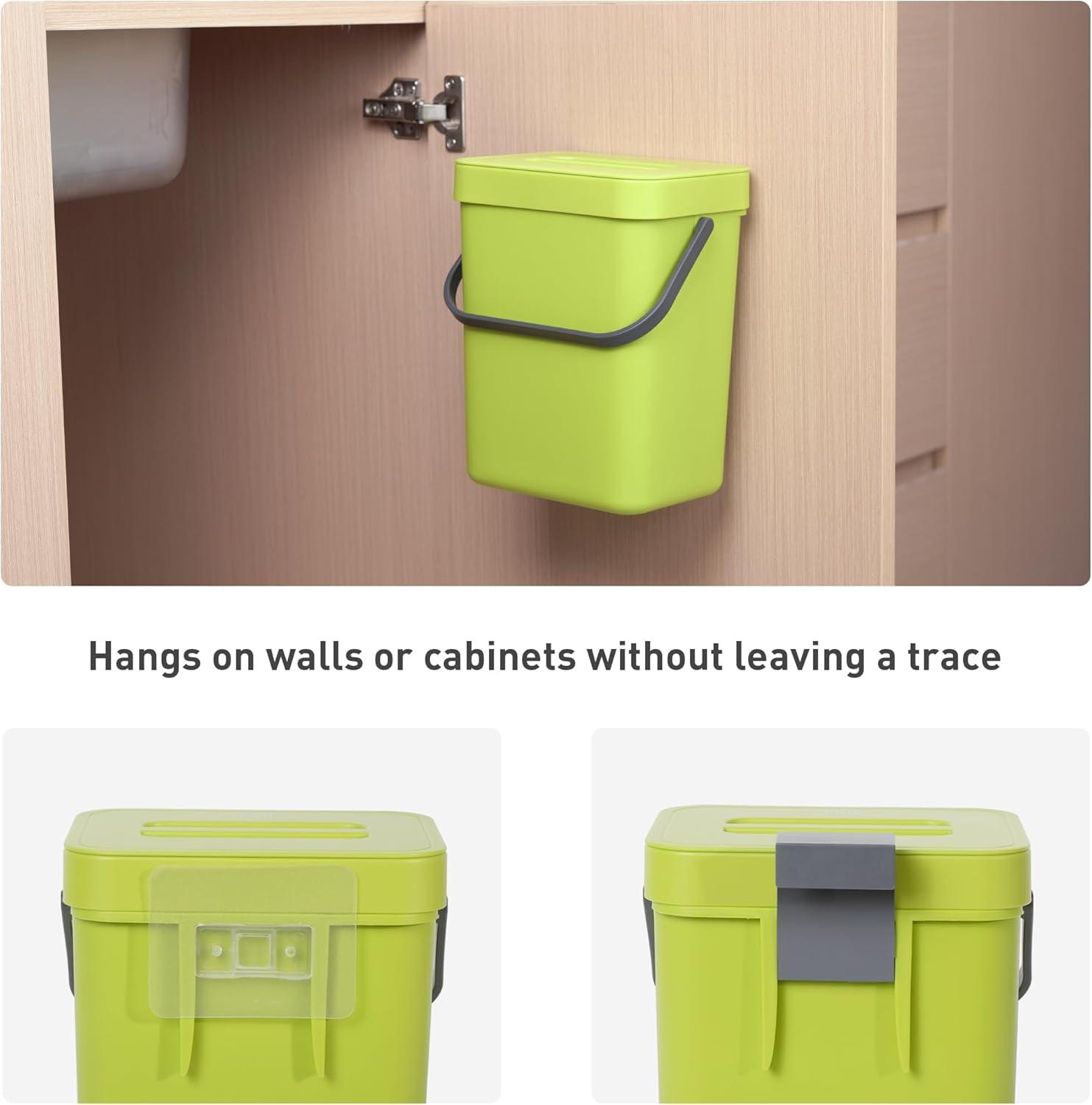 Wall-Mounted Trash Can with Lid, 1.32 Gal / 5L Hanging Trash Can, (Green)