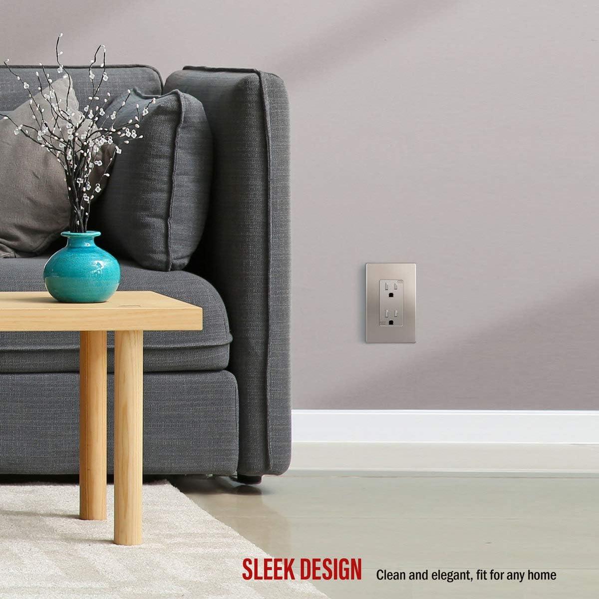 ENERLITES Elite Series Screwless Decorator Wall Plate Child Safe Outlet Cover, Size 1-Gang, Unbreakable Polycarbonate Thermoplastic, SI8831-NK, Nickel