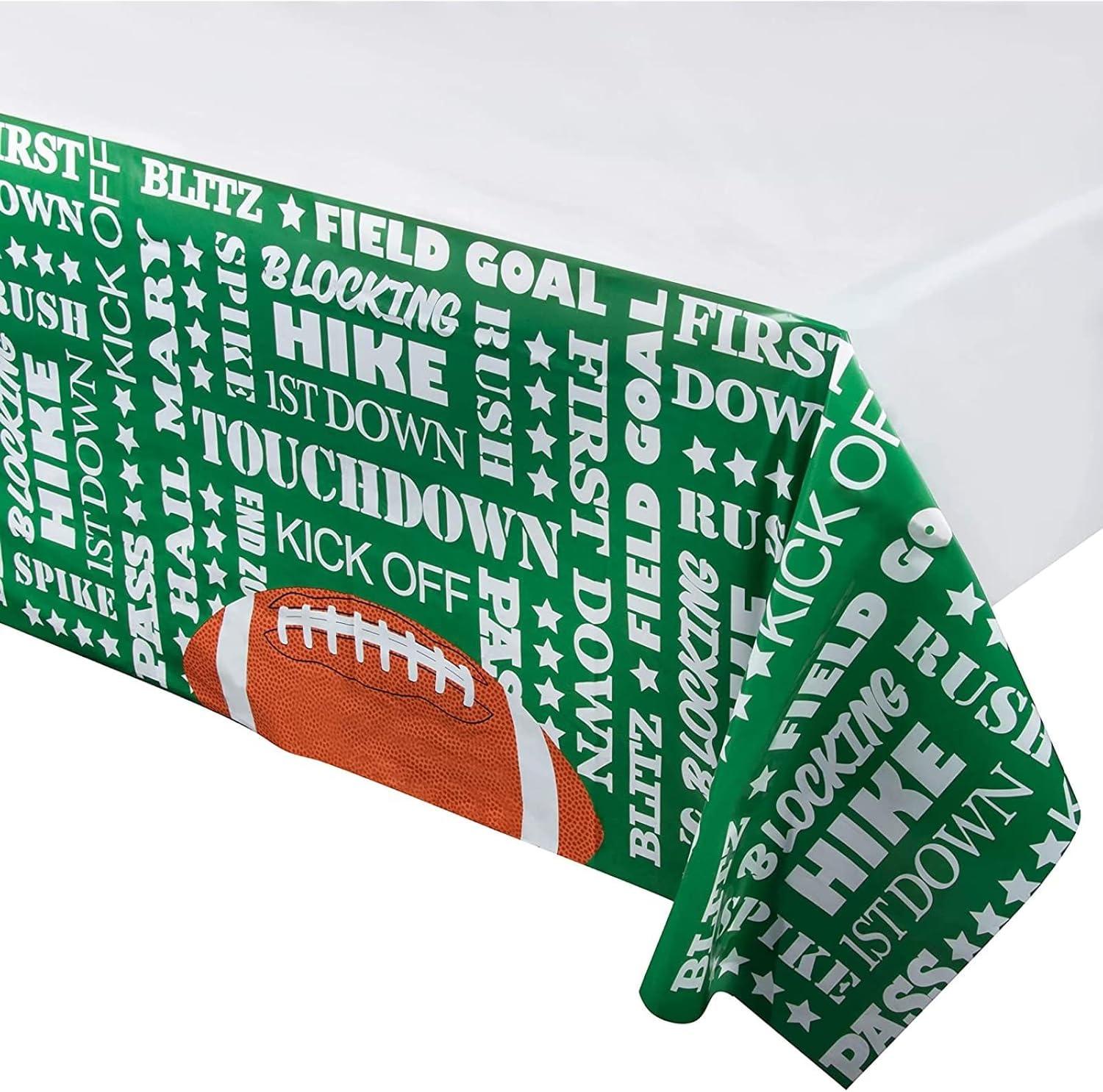 Juvale 3 Pack Football Plastic Tablecloth for Game Day Party, Green Table Cover (54 x 108 in)