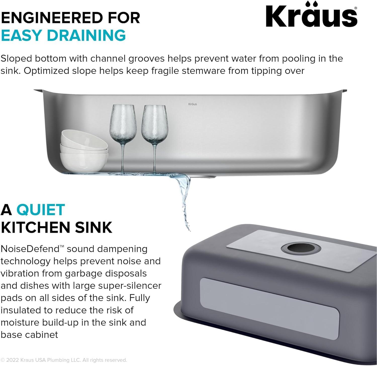 KRAUS Premier 16 Gauge Undermount Single Bowl Stainless Steel Kitchen Sink