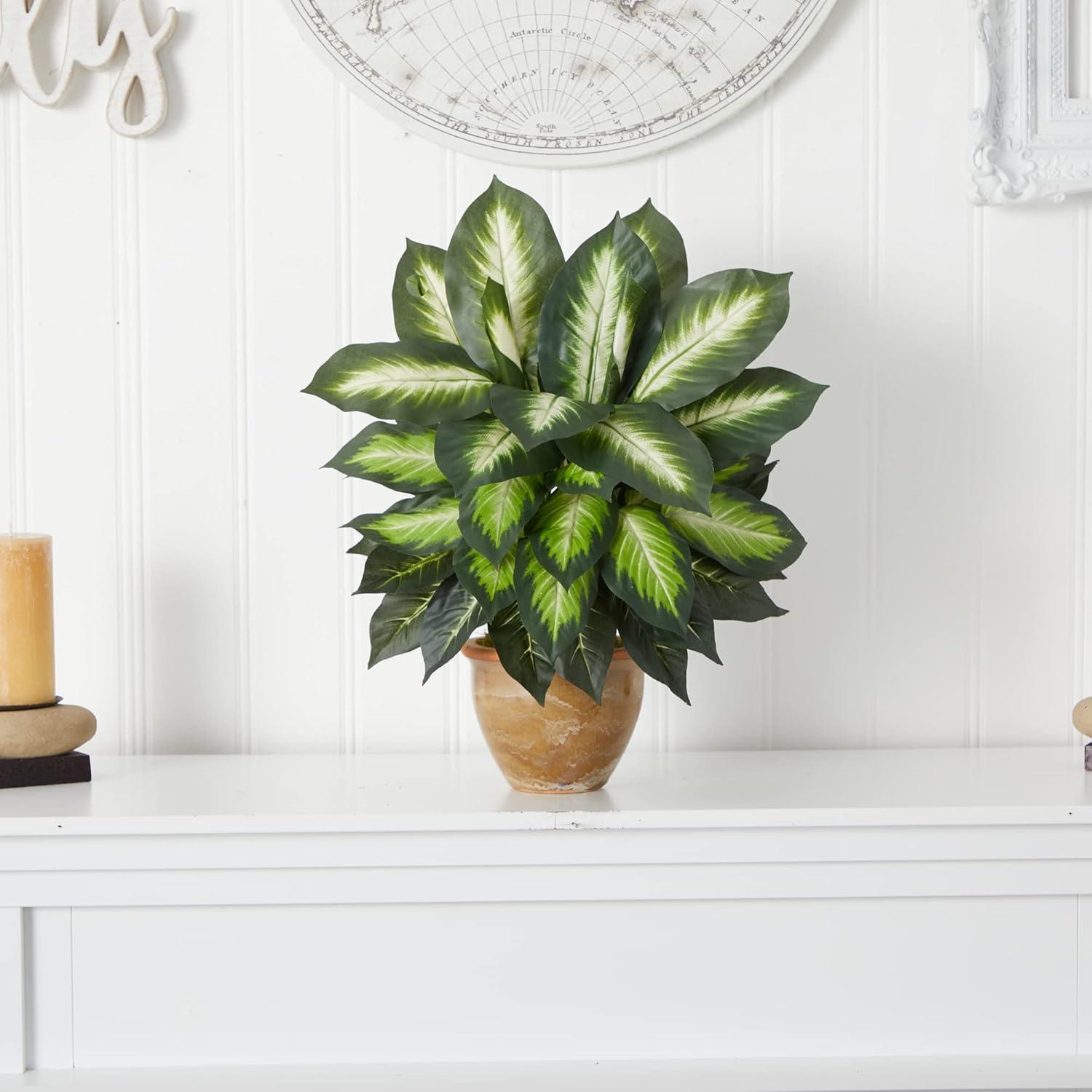 22.5" Green Dieffenbachia Artificial Plant in Ceramic Planter