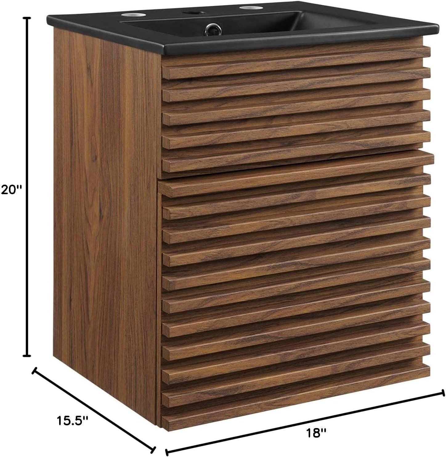 Render 18" Walnut Black Wall-Mount Bathroom Vanity with Ceramic Sink