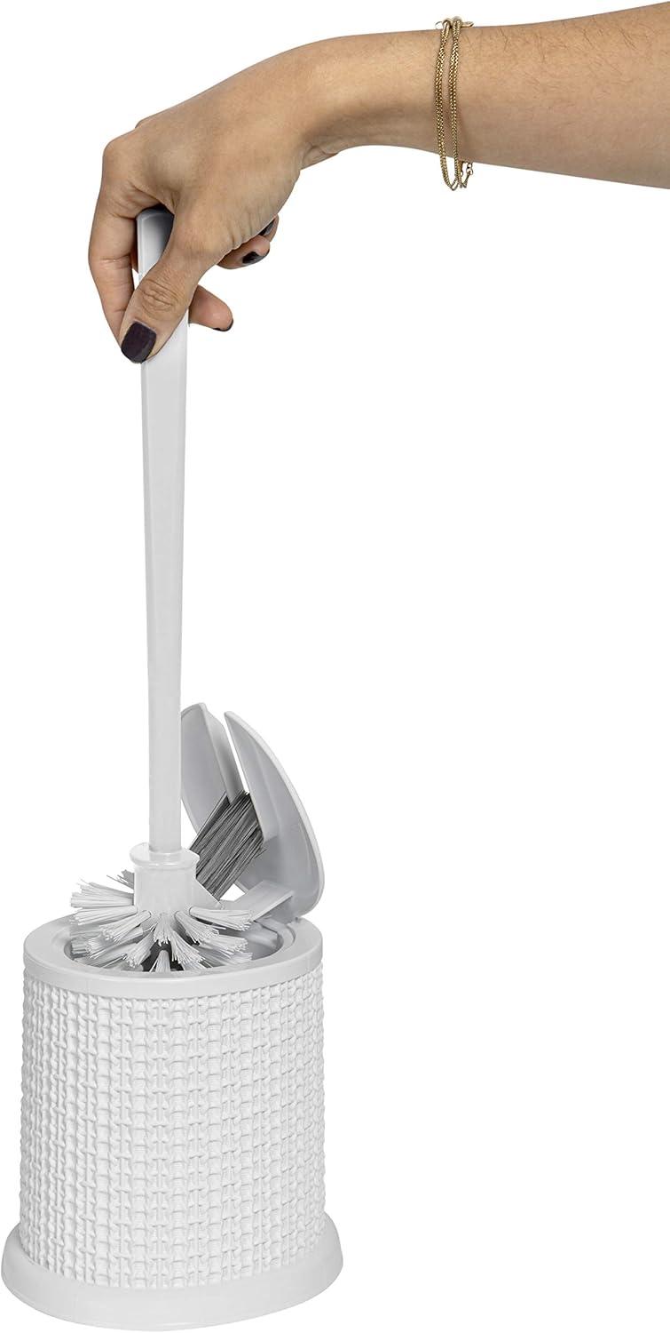 Bath Bliss Self Closing Lid Toilet Brush with Rim Scrubber in Sailor Knot Design, White