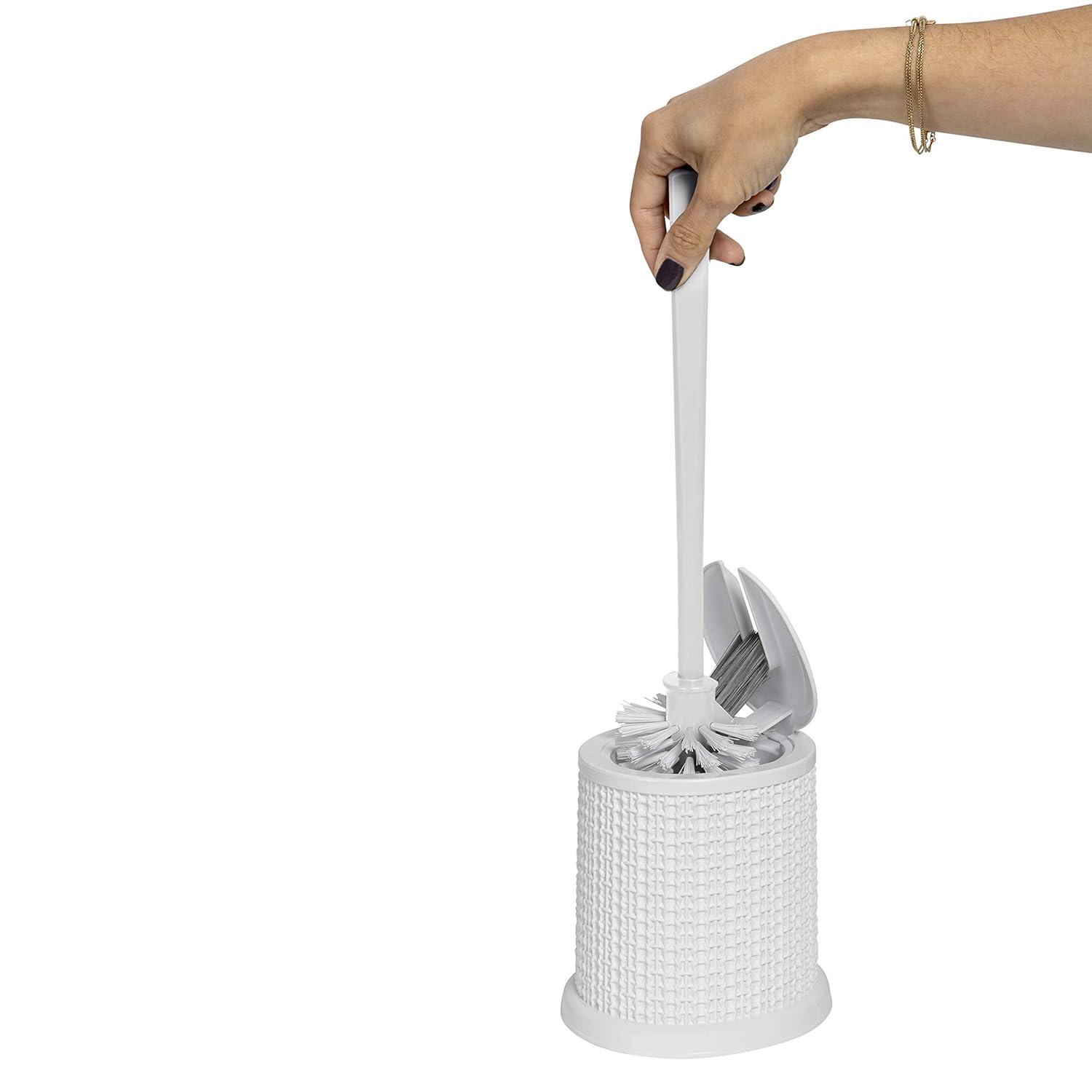 Bath Bliss Self Closing Lid Toilet Brush with Rim Scrubber in Sailor Knot Design, White