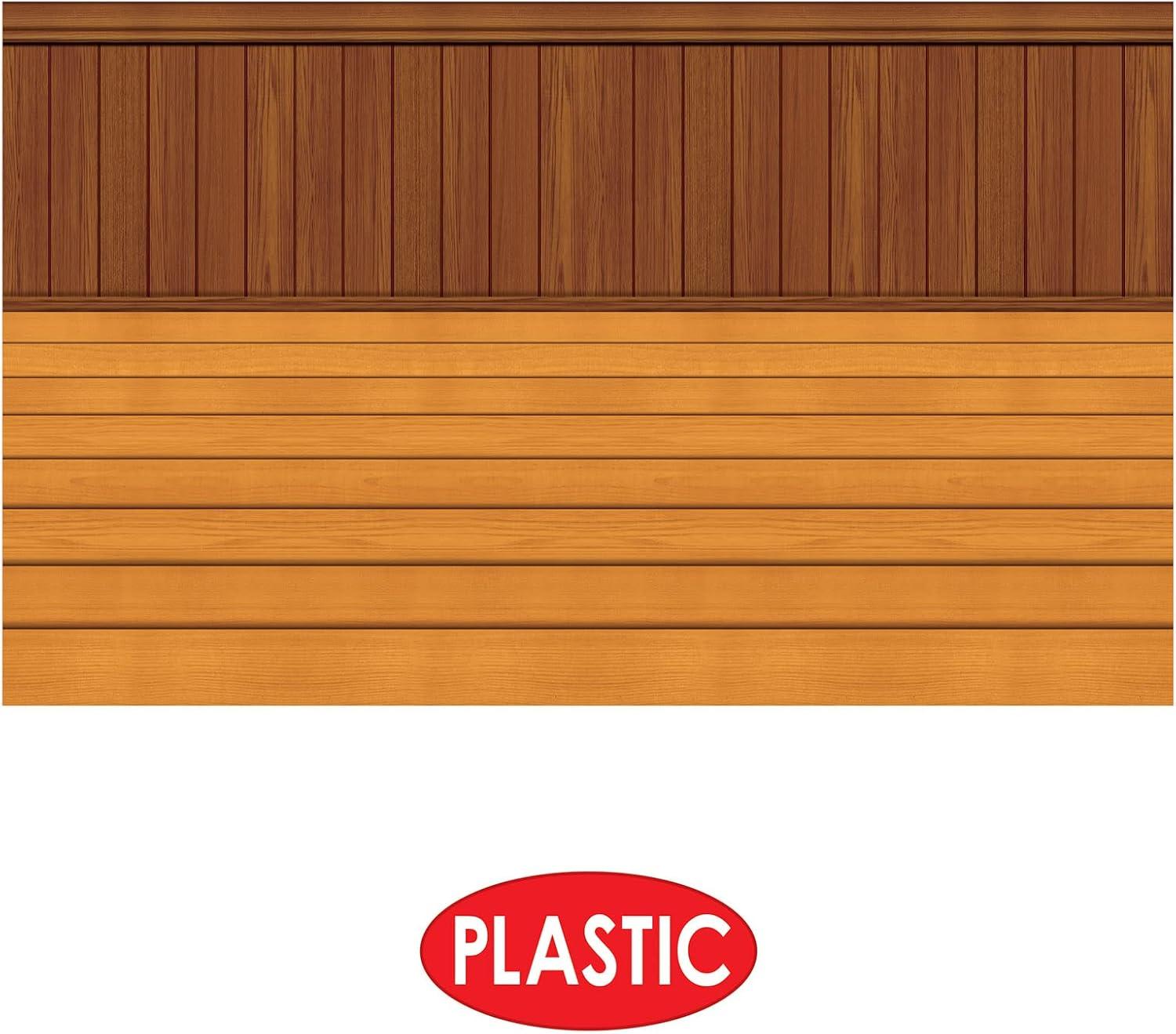 Beistle Insta-Theme Wood-Look Floor/Wainscoting Backdrop - 4 ft x 30 ft - Brown