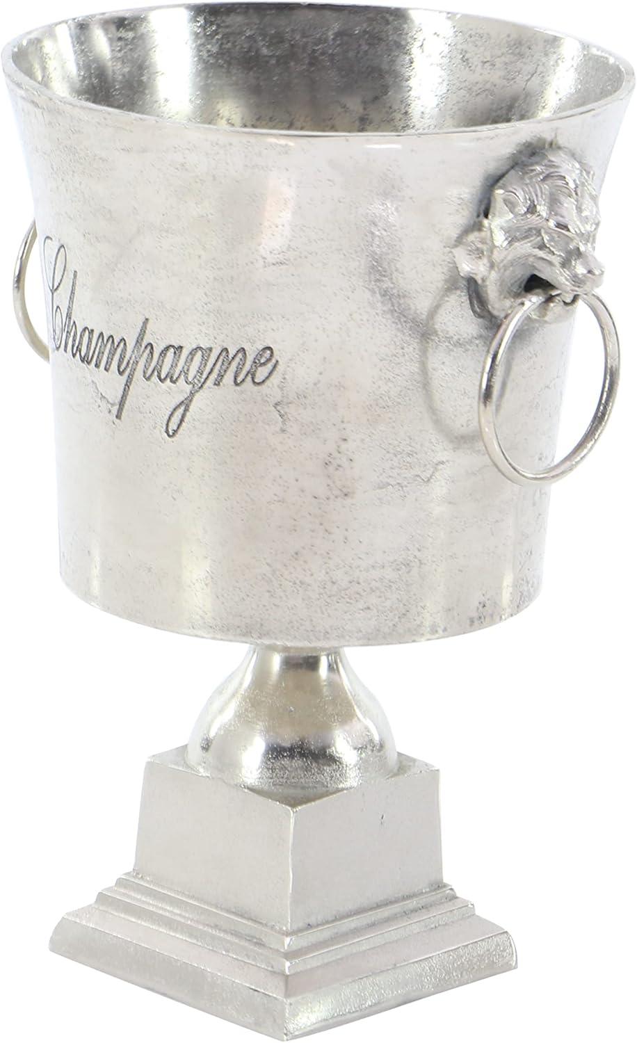 DecMode Round Aluminum 2 Bottles Silver Ice Bucket with Champagne Text