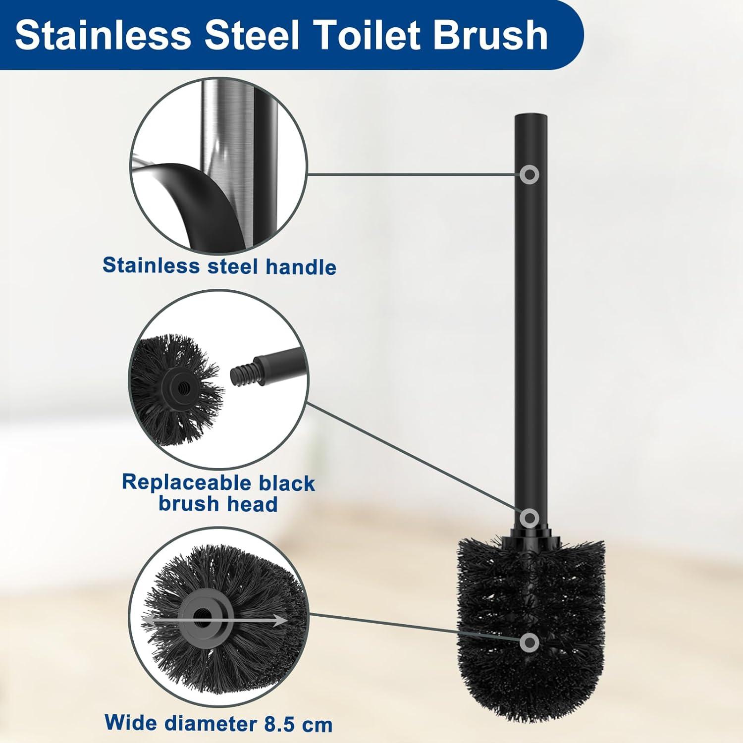 Black Freestanding Toilet Paper Holder with Brush and Storage Shelf