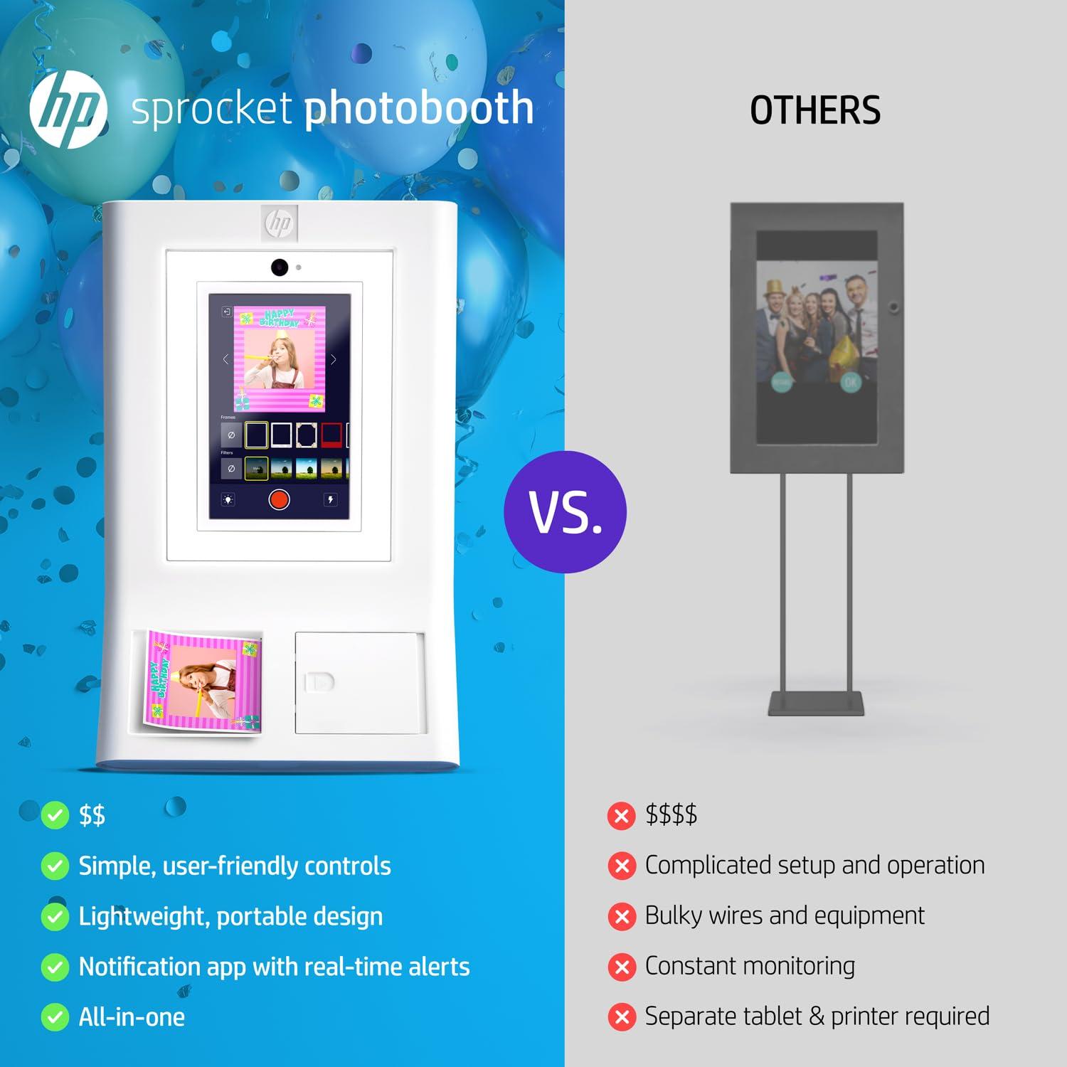 HP Sprocket Photobooth 3" x 4" Color Photo Printer with Touch Screen, LED Ring Light, Wi-Fi & More! - White