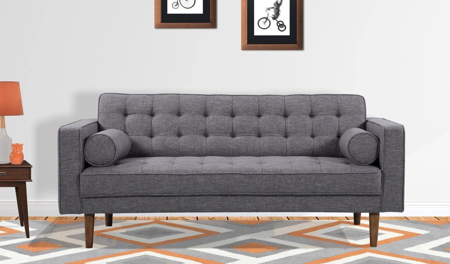 Element Dark Gray Linen Tufted Loveseat with Walnut Wood Legs