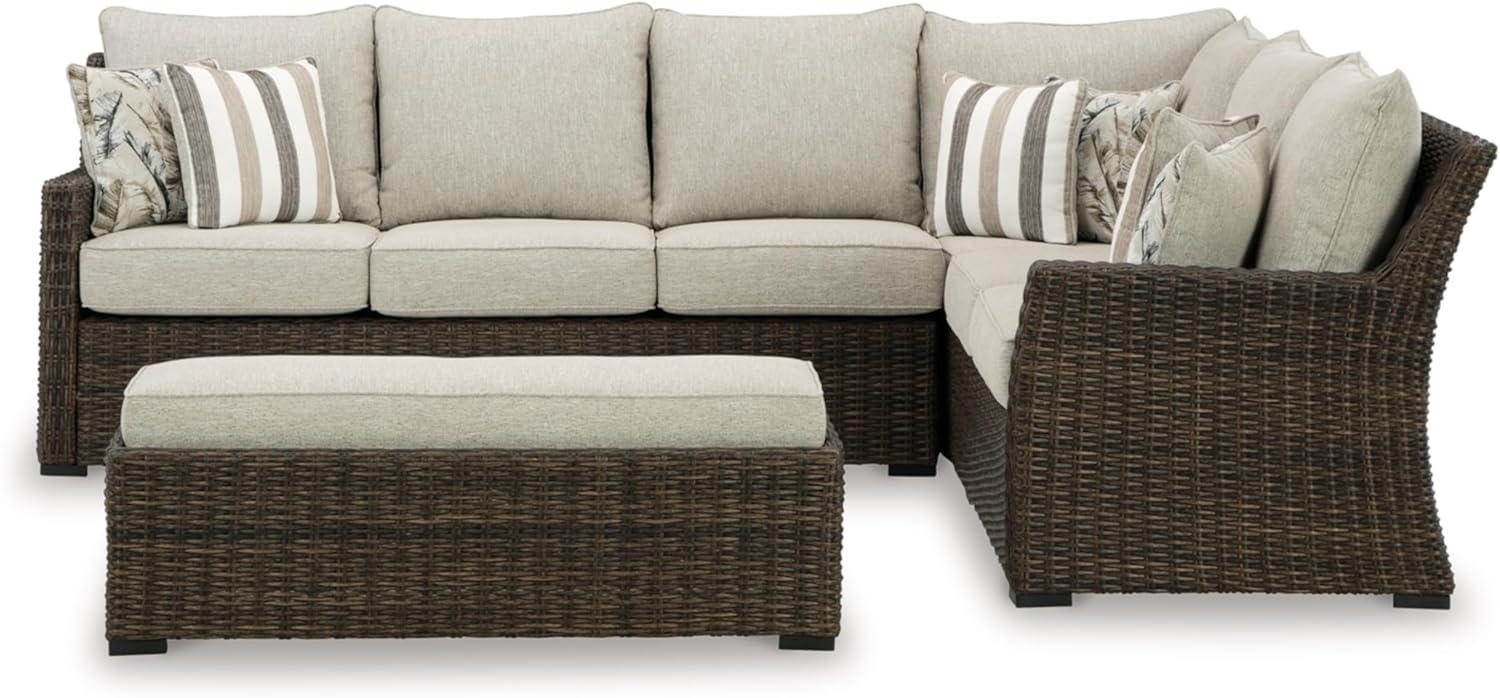 Brook Ranch Beige and Dark Brown Outdoor Sectional with Cushions