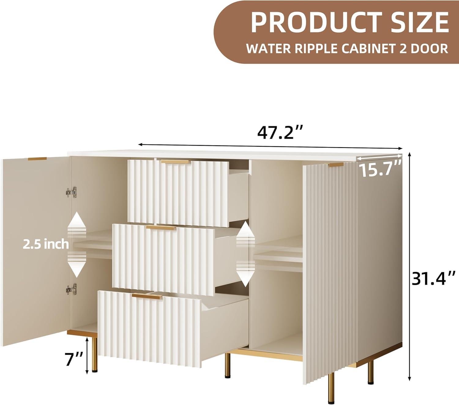 SICOTAS Sideboard Buffet Cabinet with 3 Drawers and 2 Doors, 2 Adjustable Shelves