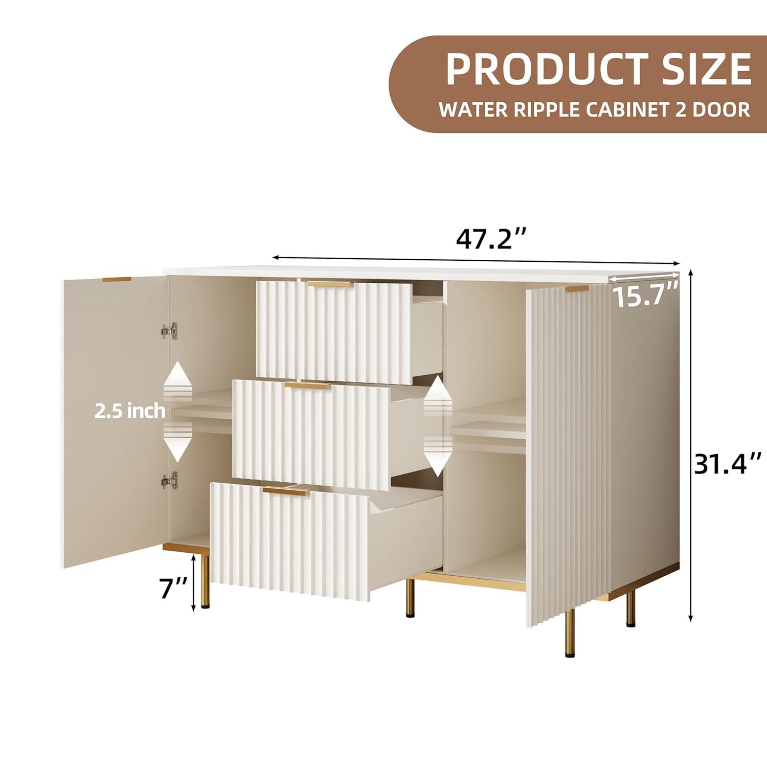 SICOTAS Sideboard Buffet Cabinet with 3 Drawers and 2 Doors, 2 Adjustable Shelves