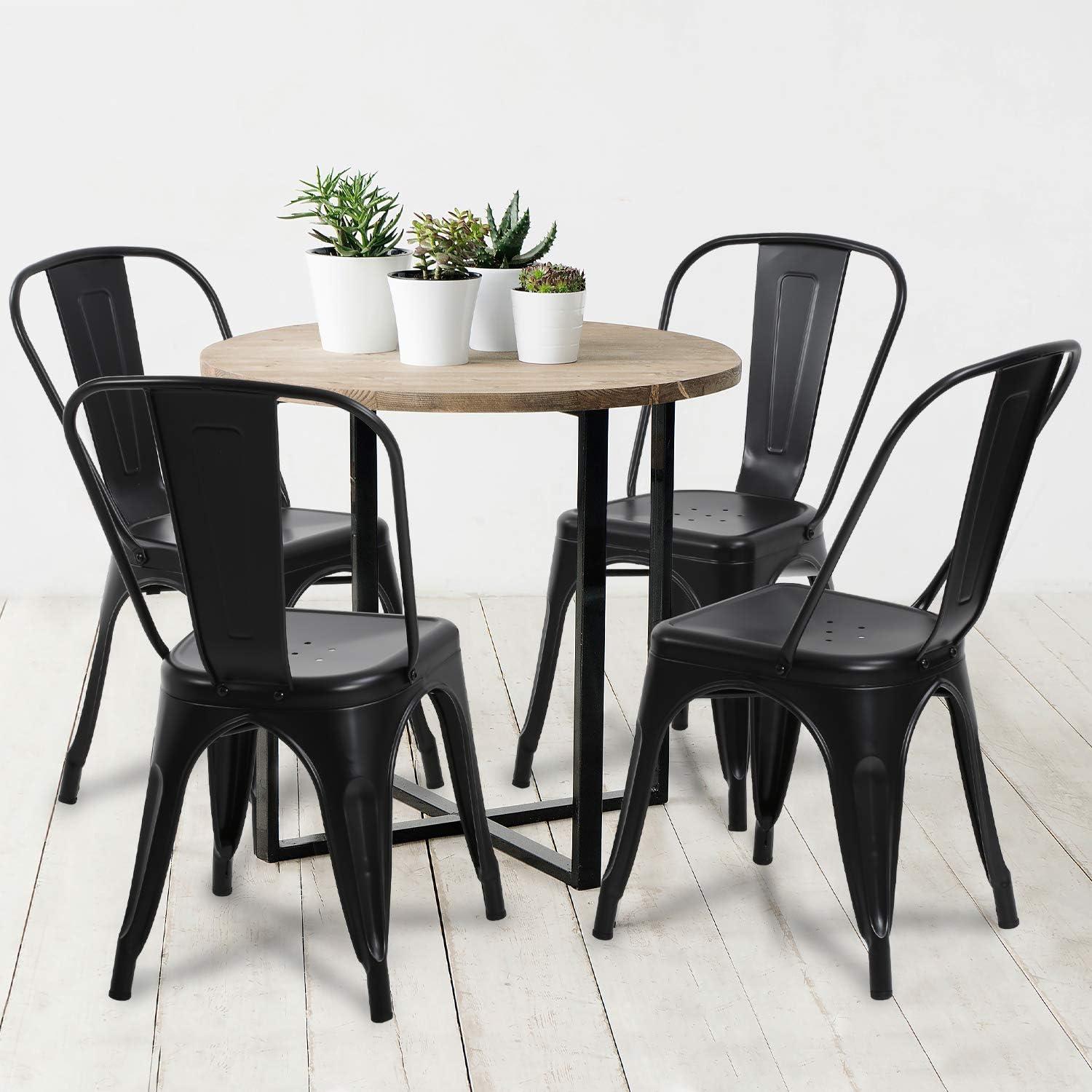 Black Stackable Alloy Steel and Plastic Dining Chairs, Set of 4