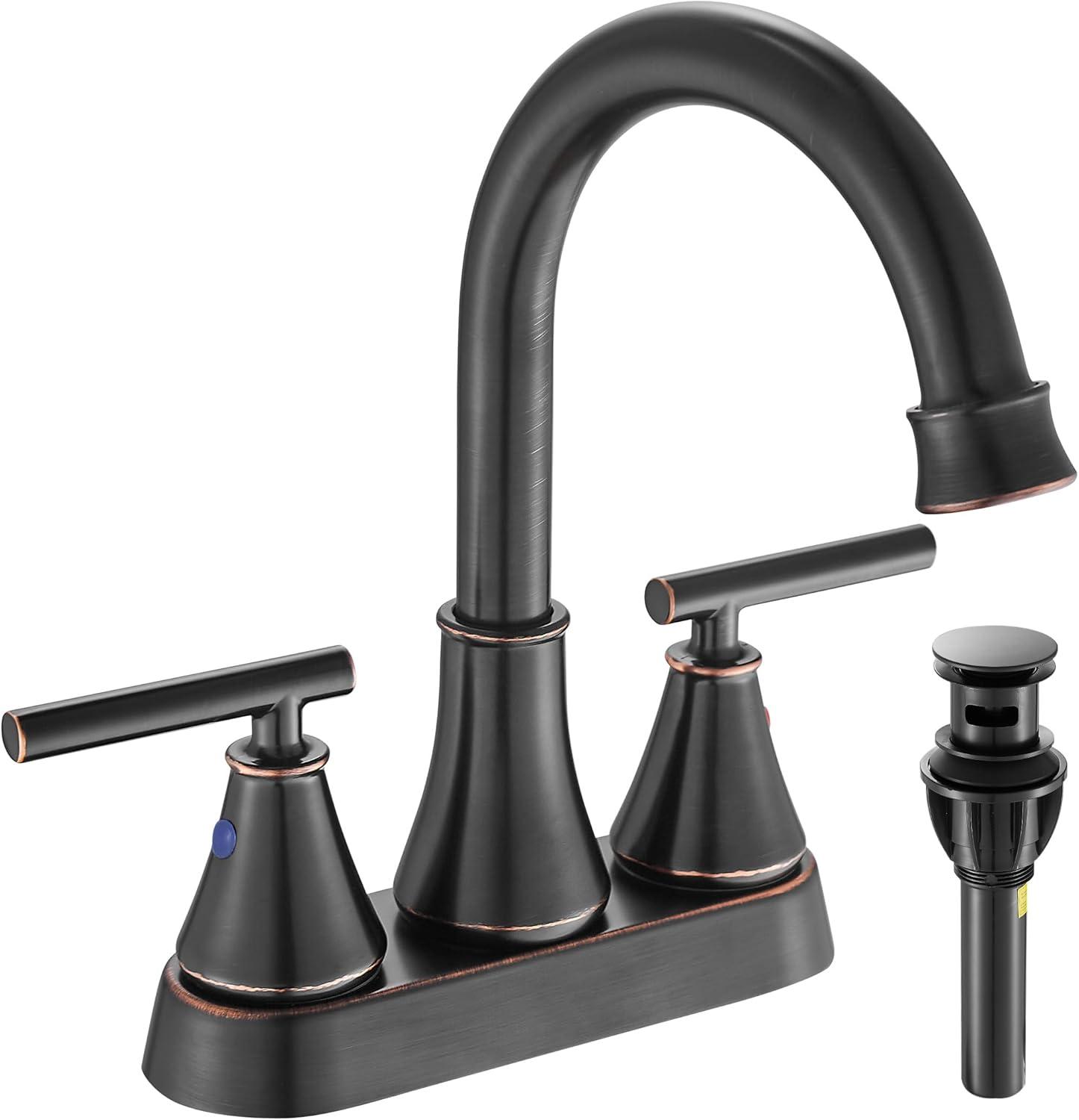 Oil Rubbed Bronze 4-Inch 2-Handle Stainless Steel Bathroom Faucet