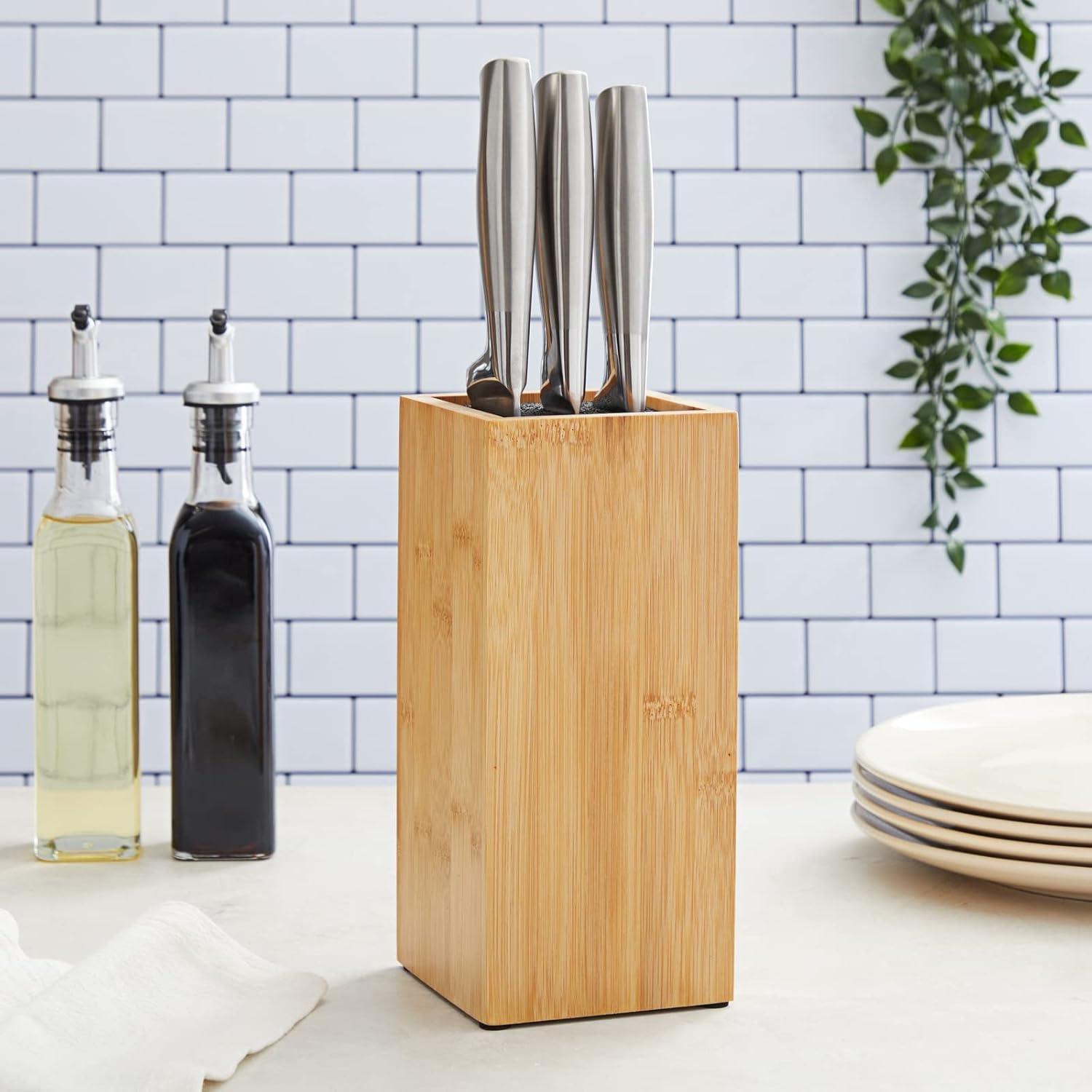 Natural Bamboo Universal Knife Block with Adjustable Bristles