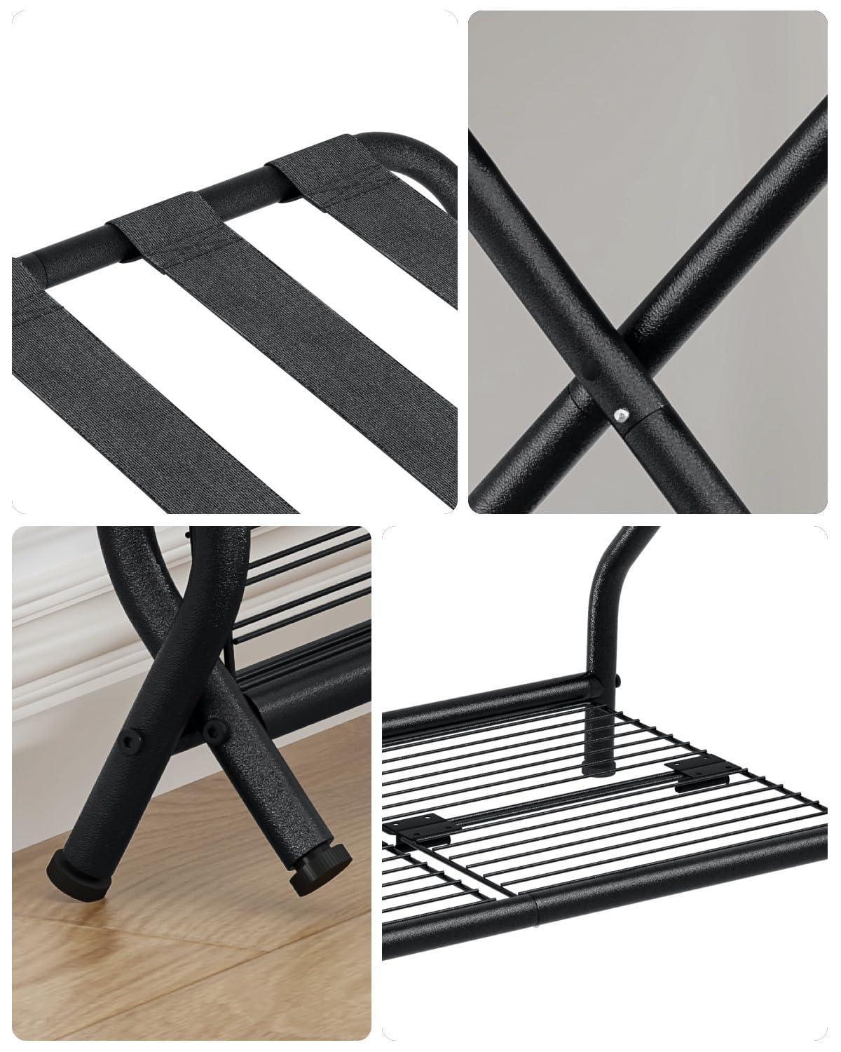 A Home Rack Set Of 2, Foldable Suitcase Stand With Storage Shelf, Metal Luggage Holder For Guest Room, Bedroom
