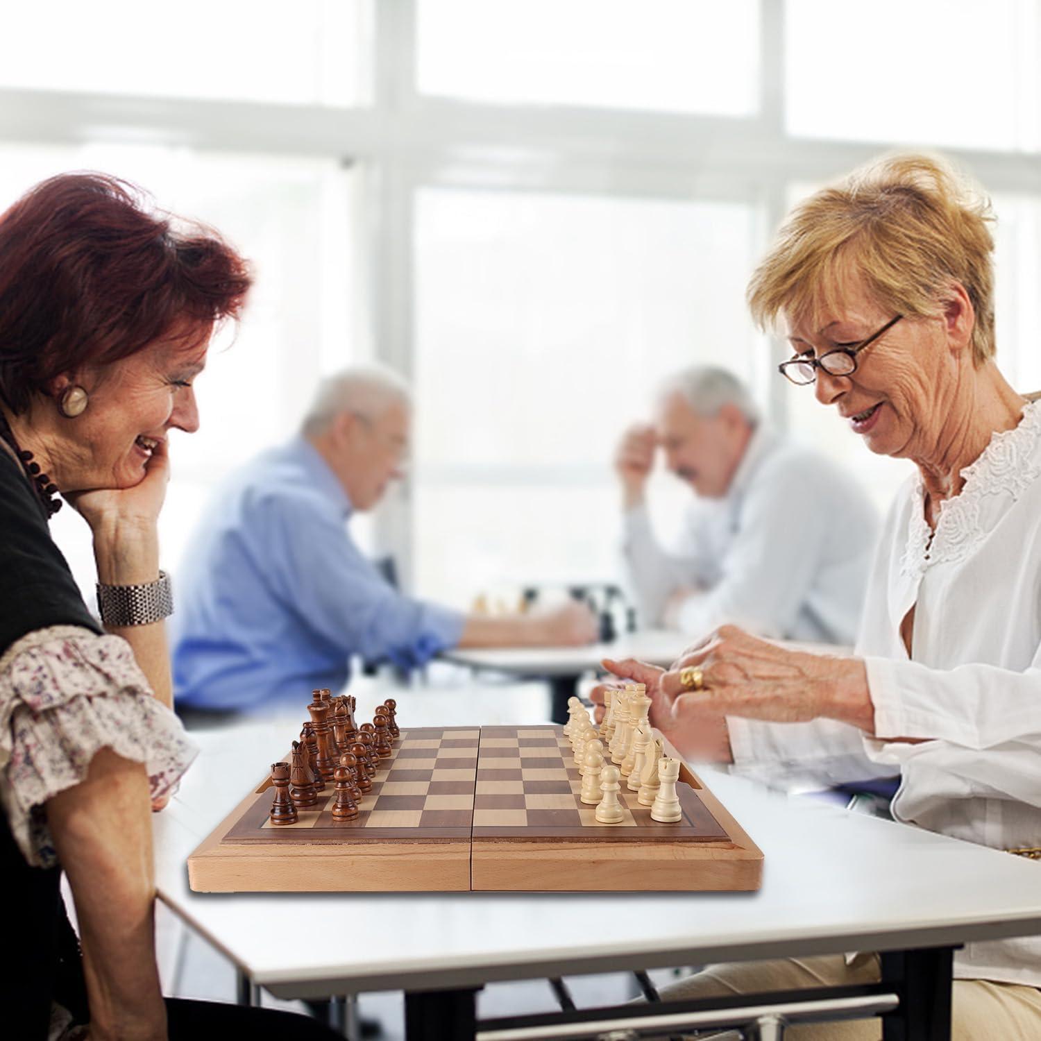 GSE 3-in-1 Wooden Folding Chess, Checker and Backgammon Board Game Combo Set