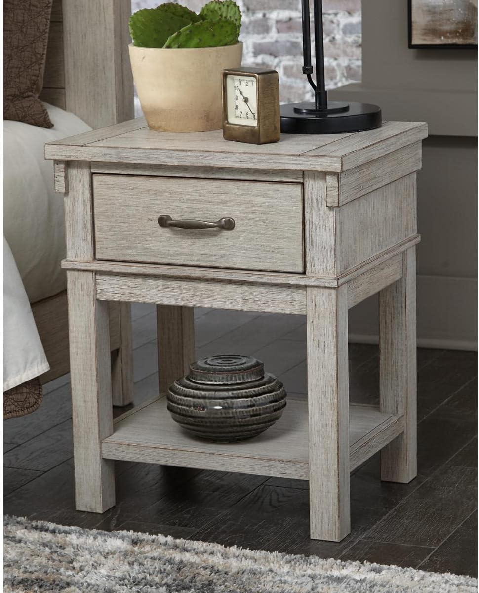 Transitional Beige 1-Drawer Nightstand with Brushed Nickel-Tone Handle