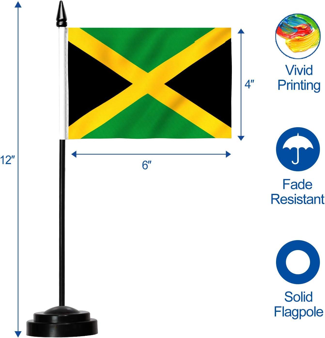 ANLEY Jamaica Deluxe Desk Flag Set - 6 in x 4 in Miniature Jamaican Desktop Flag