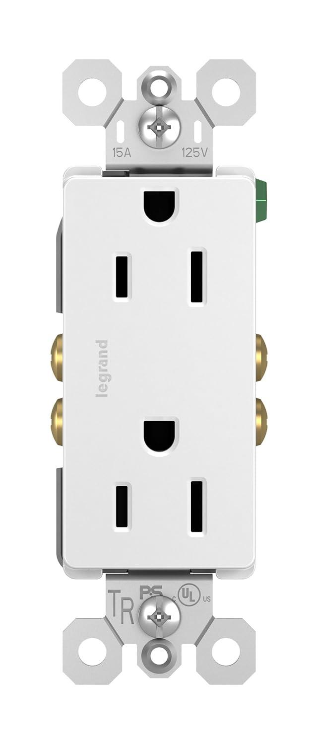 White Tamper-Resistant Duplex Outlet with Thermoplastic Faceplate