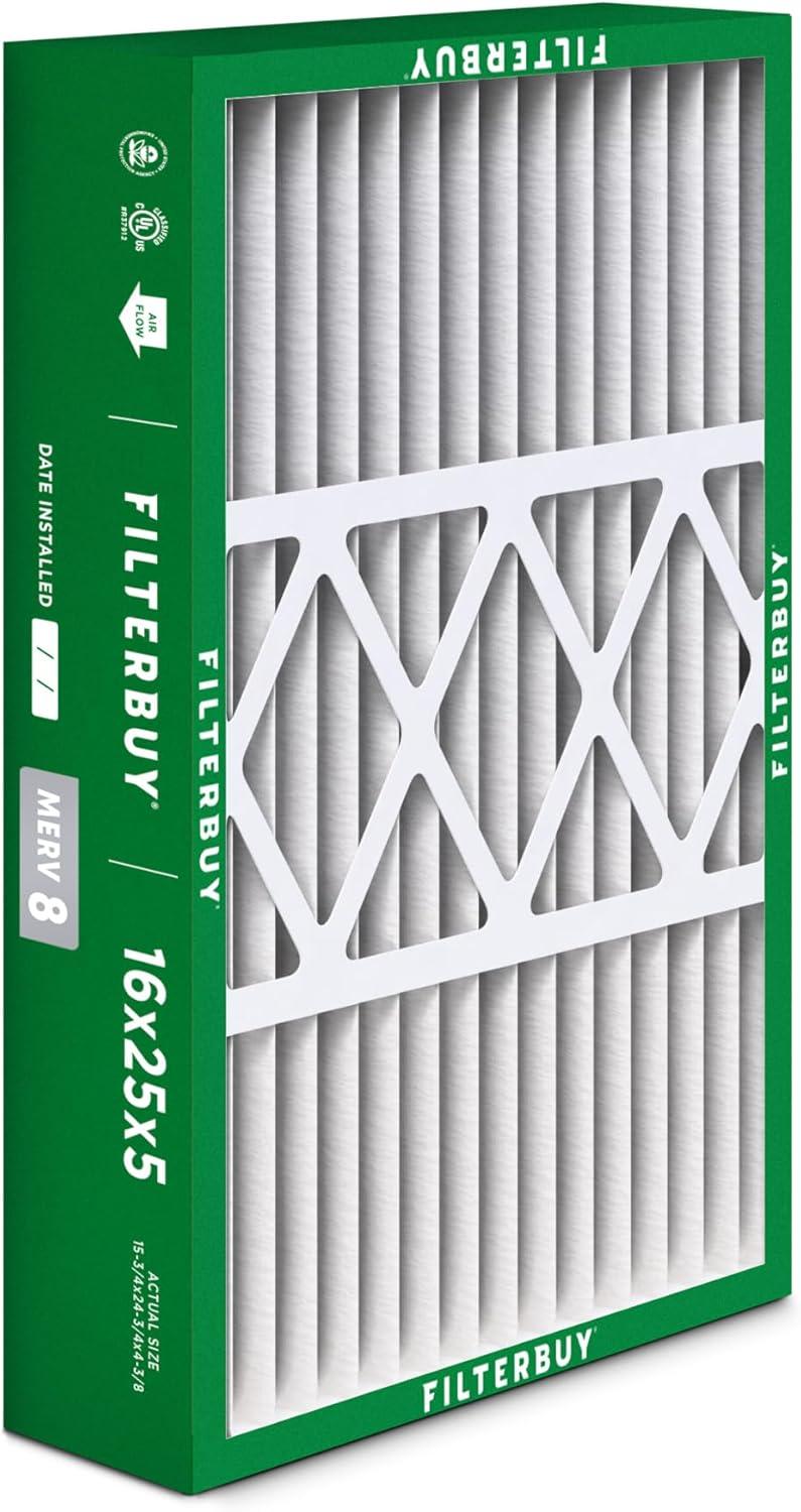 Filterbuy 16x25x5 Air Filter MERV 8, Pleated HVAC AC Furnace Filters Replacement for Honeywell