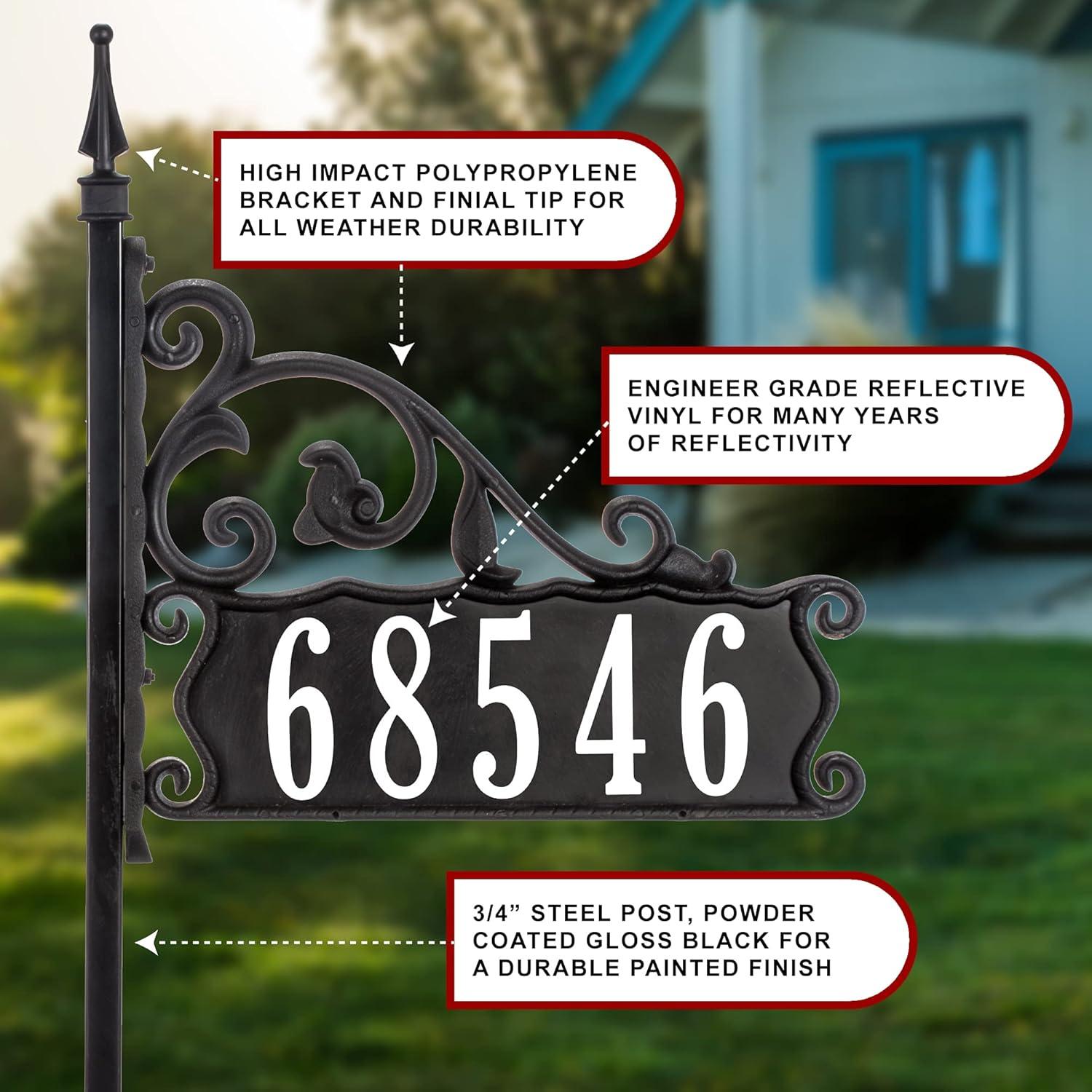 Address America USA HandCrafted, Double-Sided Boardwalk Reflective Address Sign 47" Post