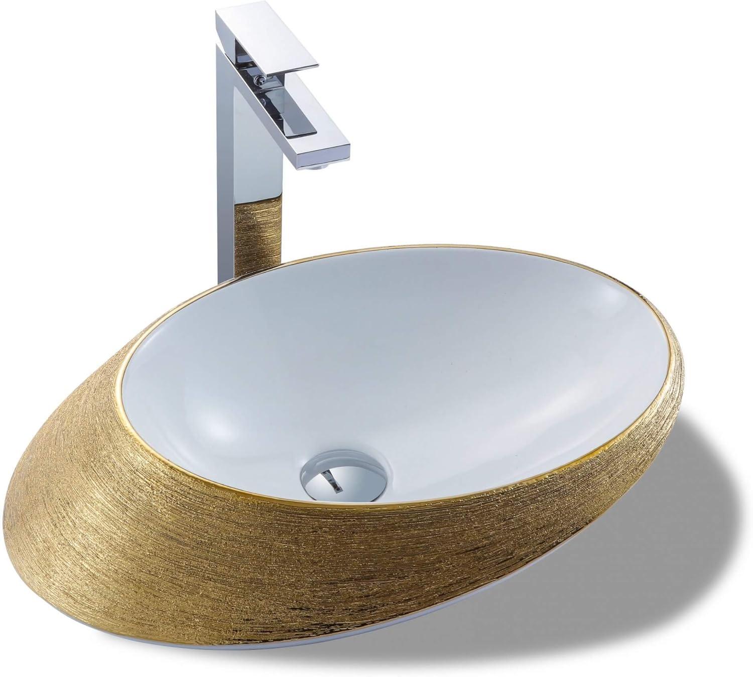 Vitreous China Oval Vessel Bathroom Sink with Overflow