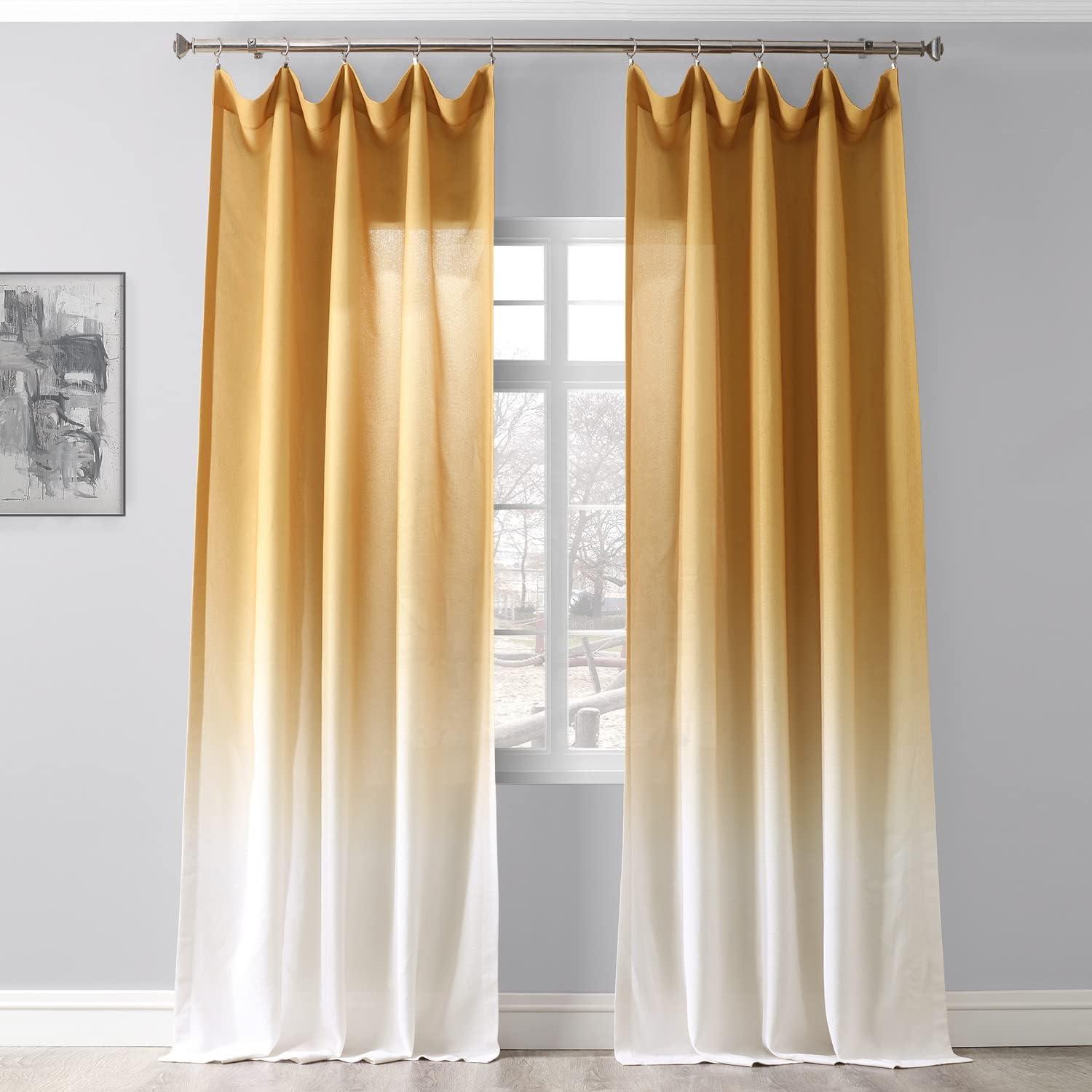 Ombre Gold Faux Linen Sheer Curtain (1 Panel), Ombre Gold, 50W X 84L