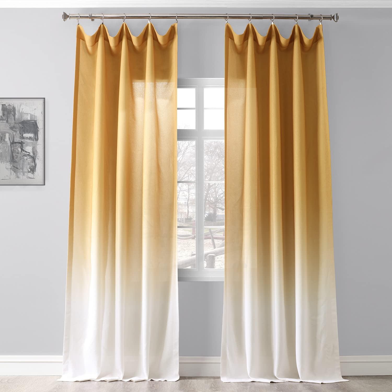 Ombre Gold Faux Linen Sheer Curtain (1 Panel), Ombre Gold, 50W X 84L