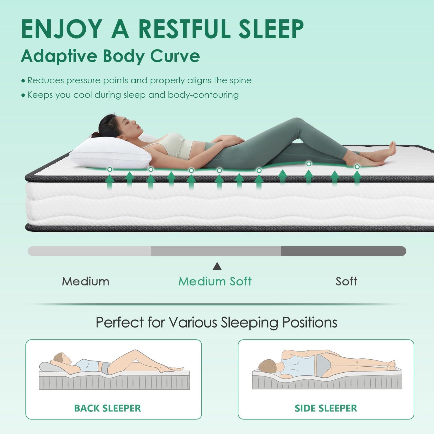 FDW 6 Inch Hybrid Mattress with Innerspring and Foam/Fiberglass Free/Medium Firm Spring Mattress/Mattress in a Box/CertiPUR-US Certified