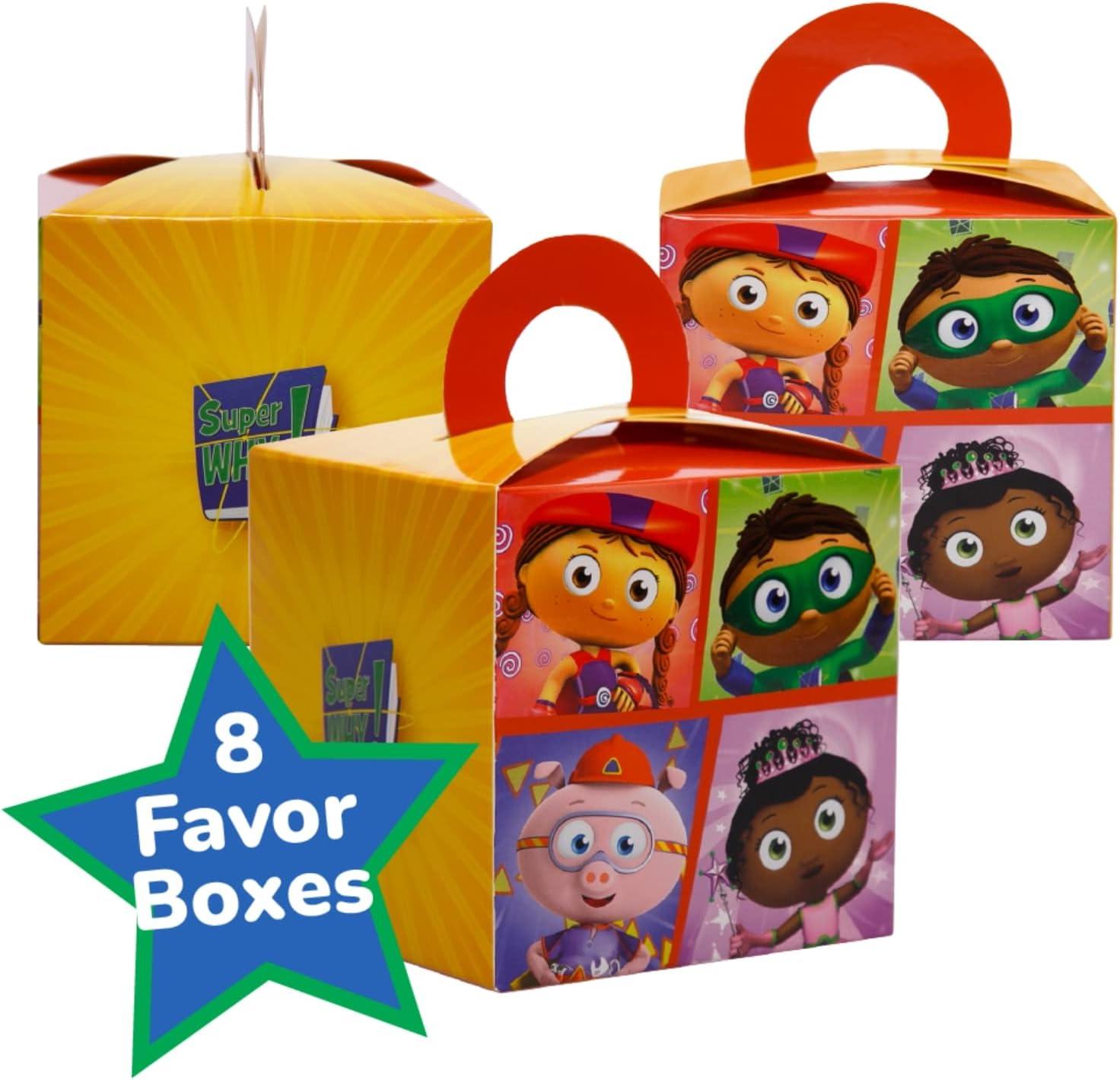 Super Why! Party In A Box Complete Party Kit: 8 Plates, 8 Dessert Plates, 20 Napkins, 8 Cups, 8 Favor Boxes, 24 Utensils, 1 Tablecloth, & 1 77" Banner - All Characters Included!