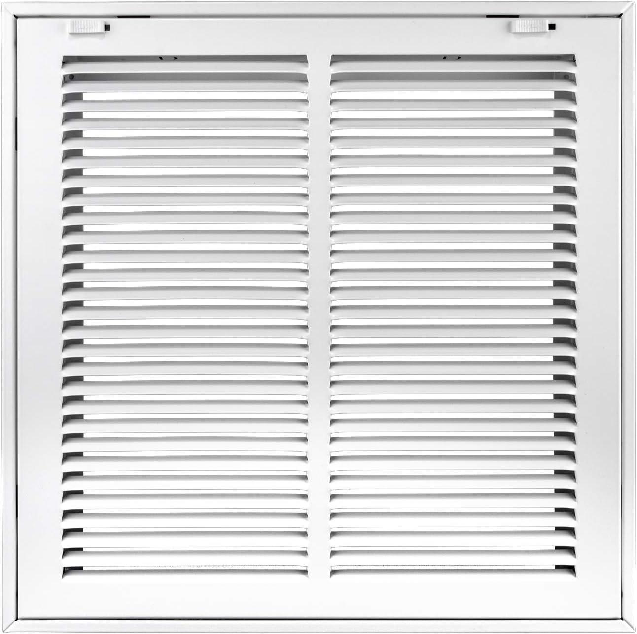 14x14 White Steel Return Air Filter Grille with Fixed Hinges