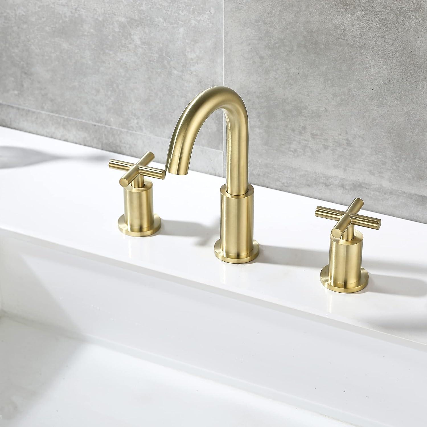 Brushed Gold 8-Inch Widespread Brass Bathroom Faucet with Double Handles