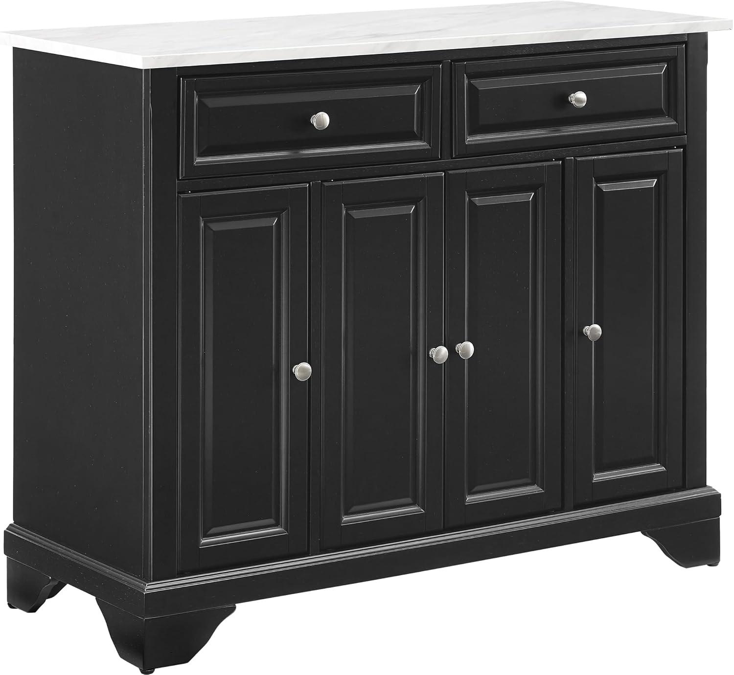 Crosley 42" Avery Kitchen Island/Cart Distressed Black/White Marble: Traditional Style, 6 Shelves, 2 Drawers, Locking Wheels