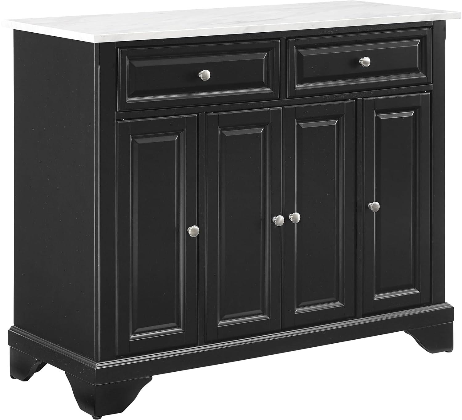 Crosley 42" Avery Kitchen Island/Cart Distressed Black/White Marble: Traditional Style, 6 Shelves, 2 Drawers, Locking Wheels