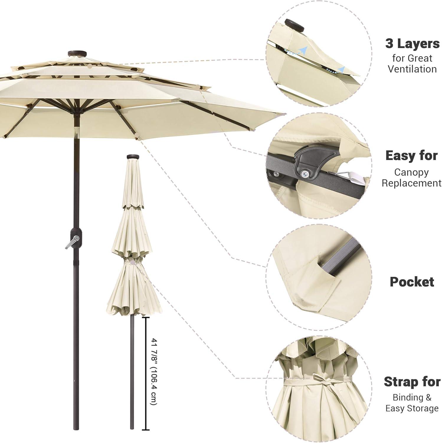 Latitude Run® 9 Feet Patio LED Solar Umbrella With Crank
