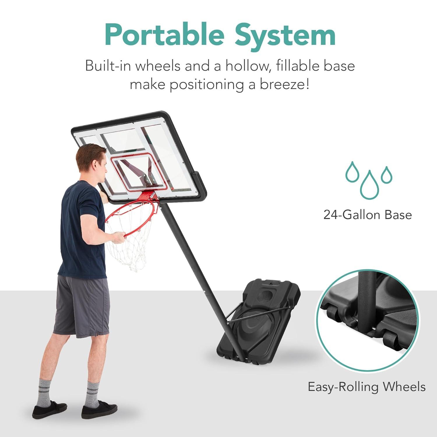 Best Choice Products Adjustable Regulation-Size Basketball Hoop, Portable Sport System w/ Fillable Base, 2 Wheels - Clear